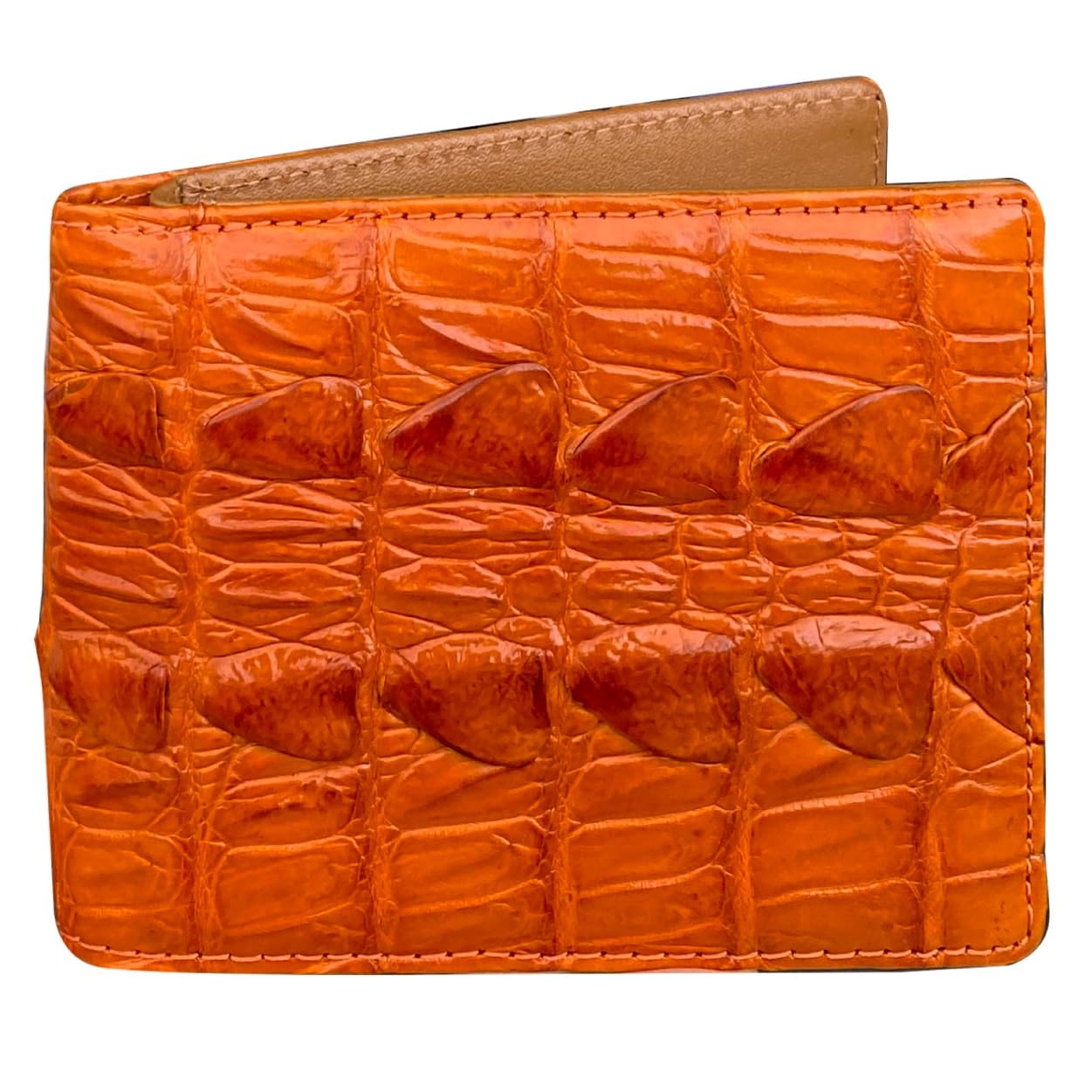 HATA Orange Exotic Bifold Leather Wallet with Hidden Compartment, Men’s Minimalist RFID Blocking Wallet with ID Window &amp; Credit Card Holder, Men Handmade Gift for Birthday, Father’s Day VINAM-105