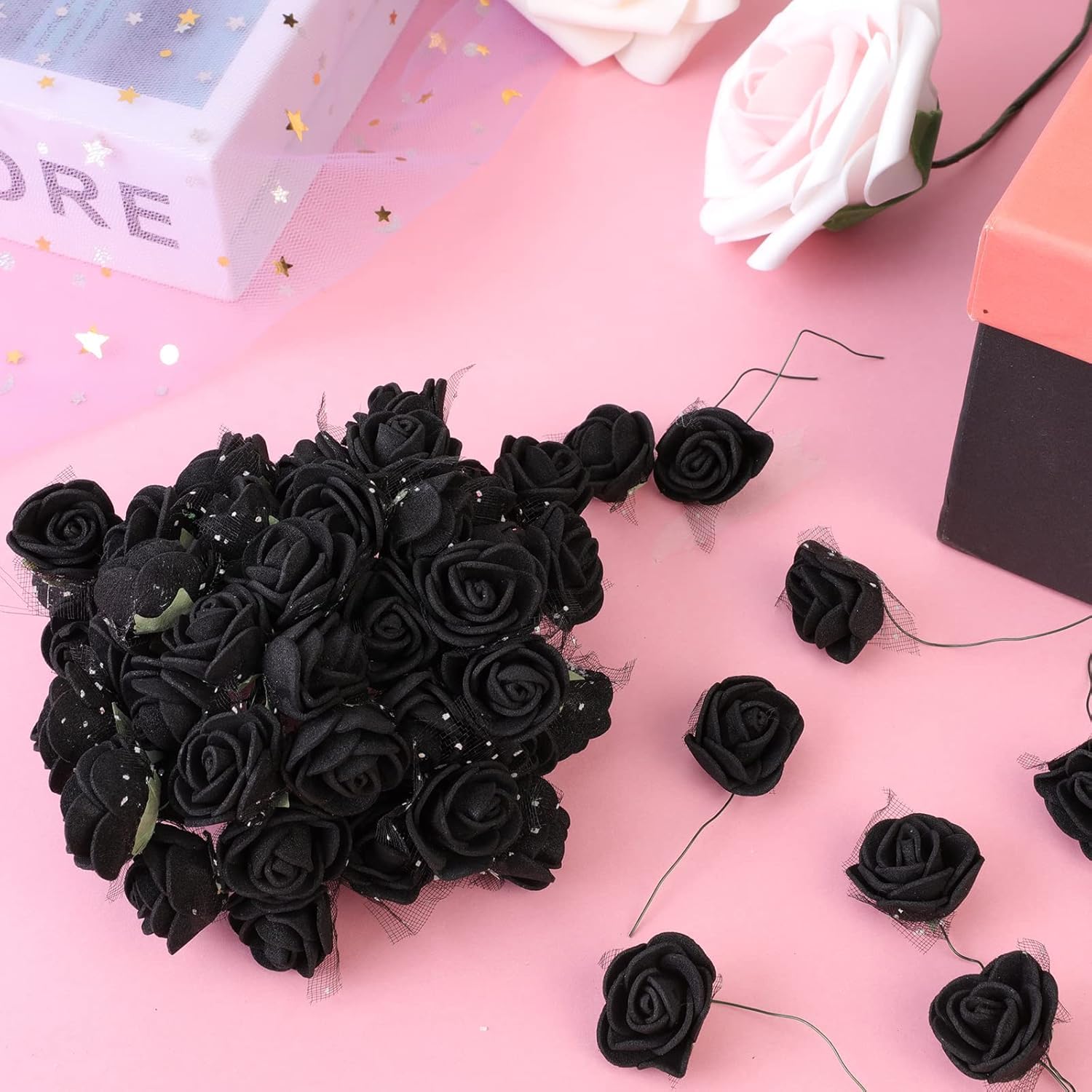 Taoyanmo 144Pcs Mini Roses Artificial Flower Realistic Flower for Accessories Bridal Hair Clips Headbands Dress Bridal Bouquets - Image 3