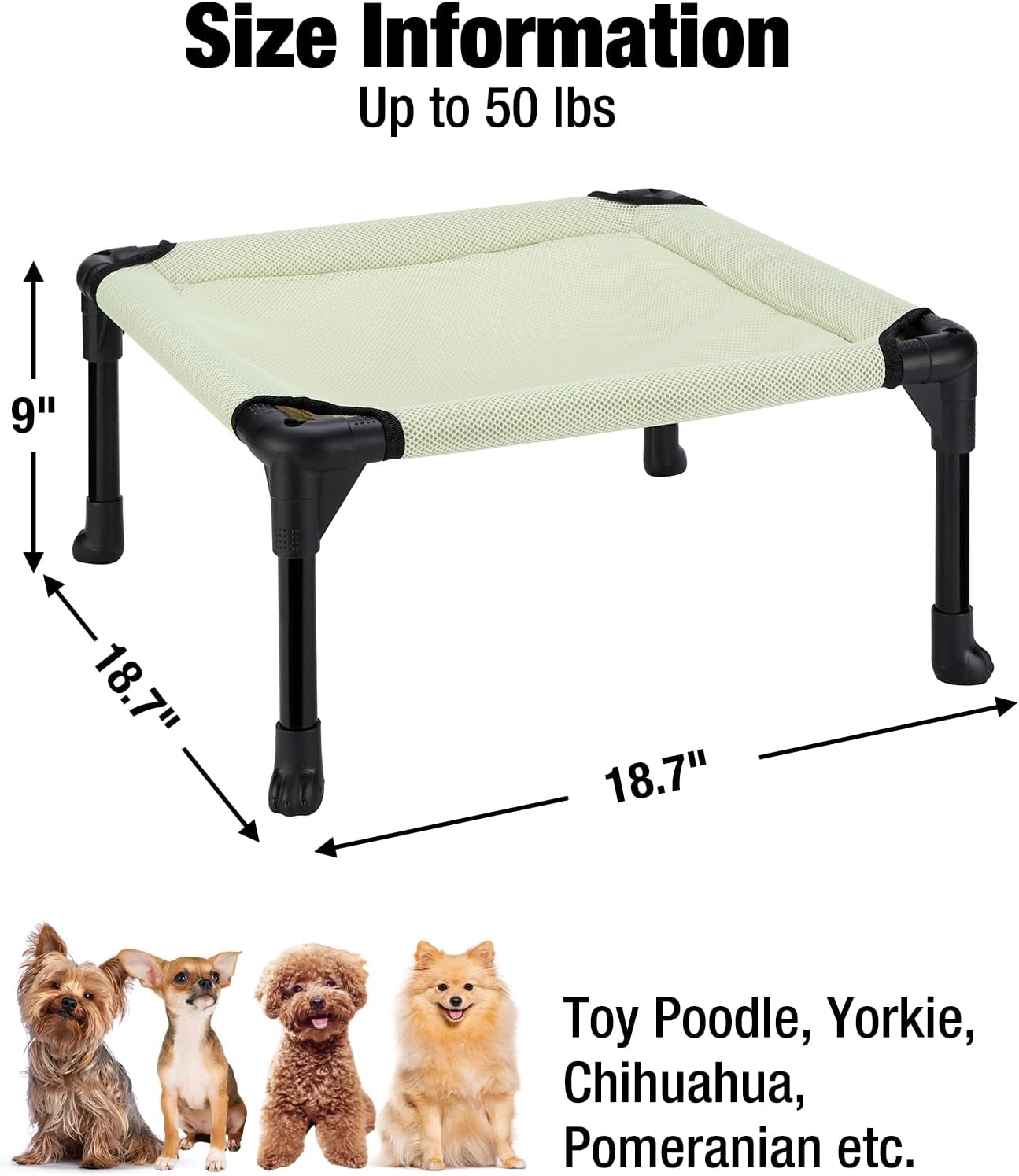 review Veehoo Elevated Dog Bed for Small Dog, Soft Puppy Dog Hammocks Beds with Washable & Breathable Sandwich Mesh, Pet Sleeping Platform with Non-Slip Feet for Indoor & Outdoor Use, Celadongreen