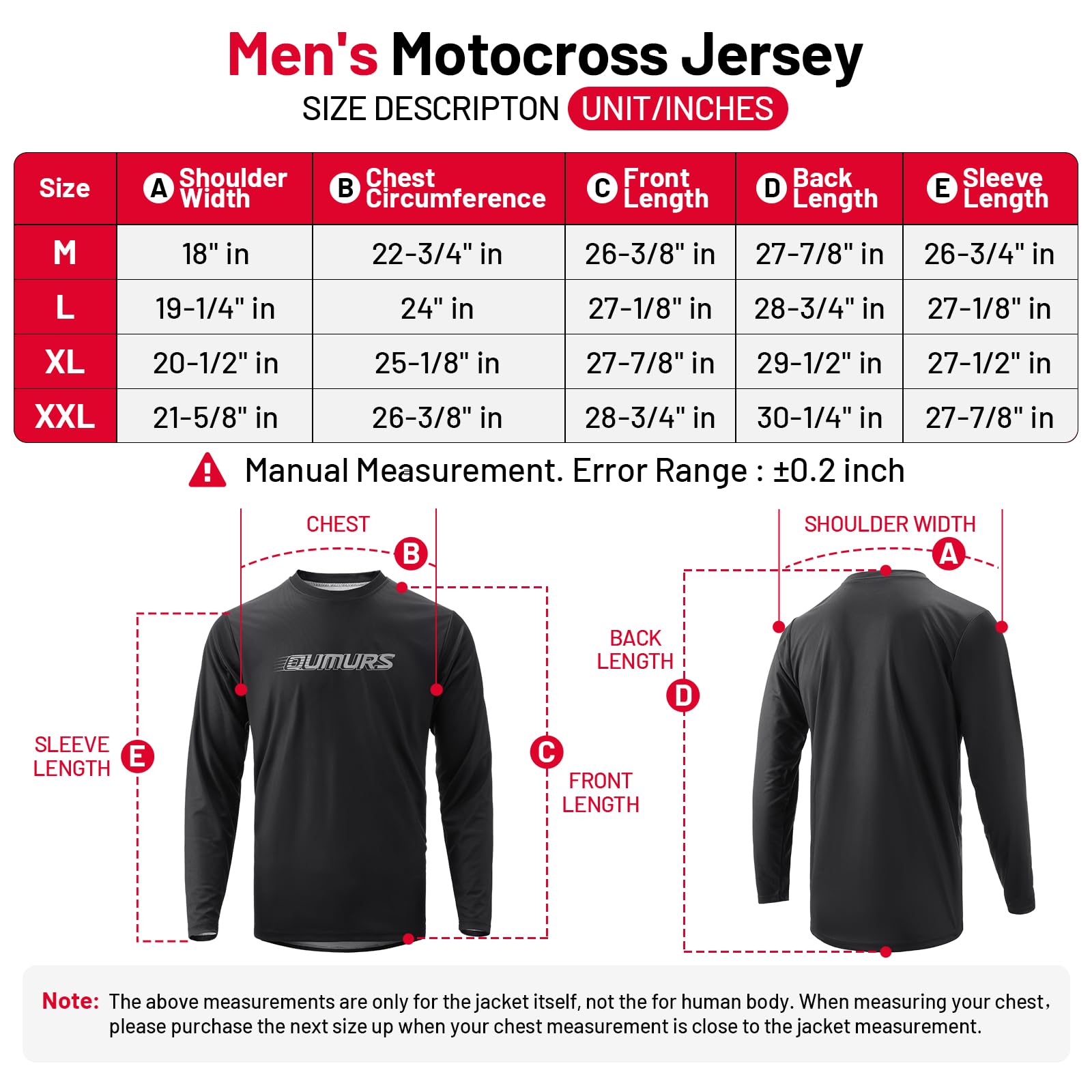 Oumurs Adult Motocross Jersey for Dirt Bike Jersey Mens Mountain Bike Clothing Long Sleeve T-Shirt for Motorcycle Motocross Cycling Bicycle BMX Moto MX ATV Riding Off Road Black Grey