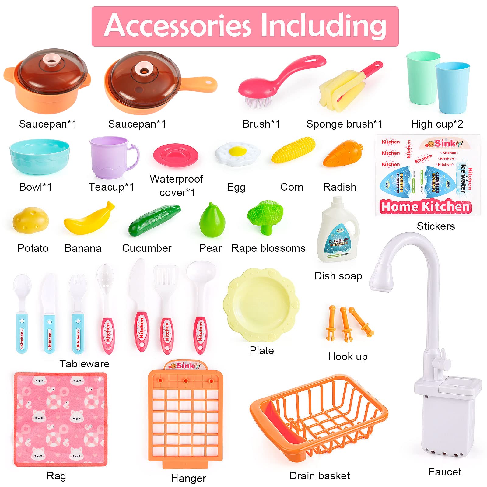 Diealles Shine Juguetes de Cocina, Juguetes para Fregadero de Cocina Lavaplatos Eléctrico Playhouse, con Canal, lavaplatos, Fregadero, Juegos de rol para niños, Regalo de imitación para niños (Rosa)