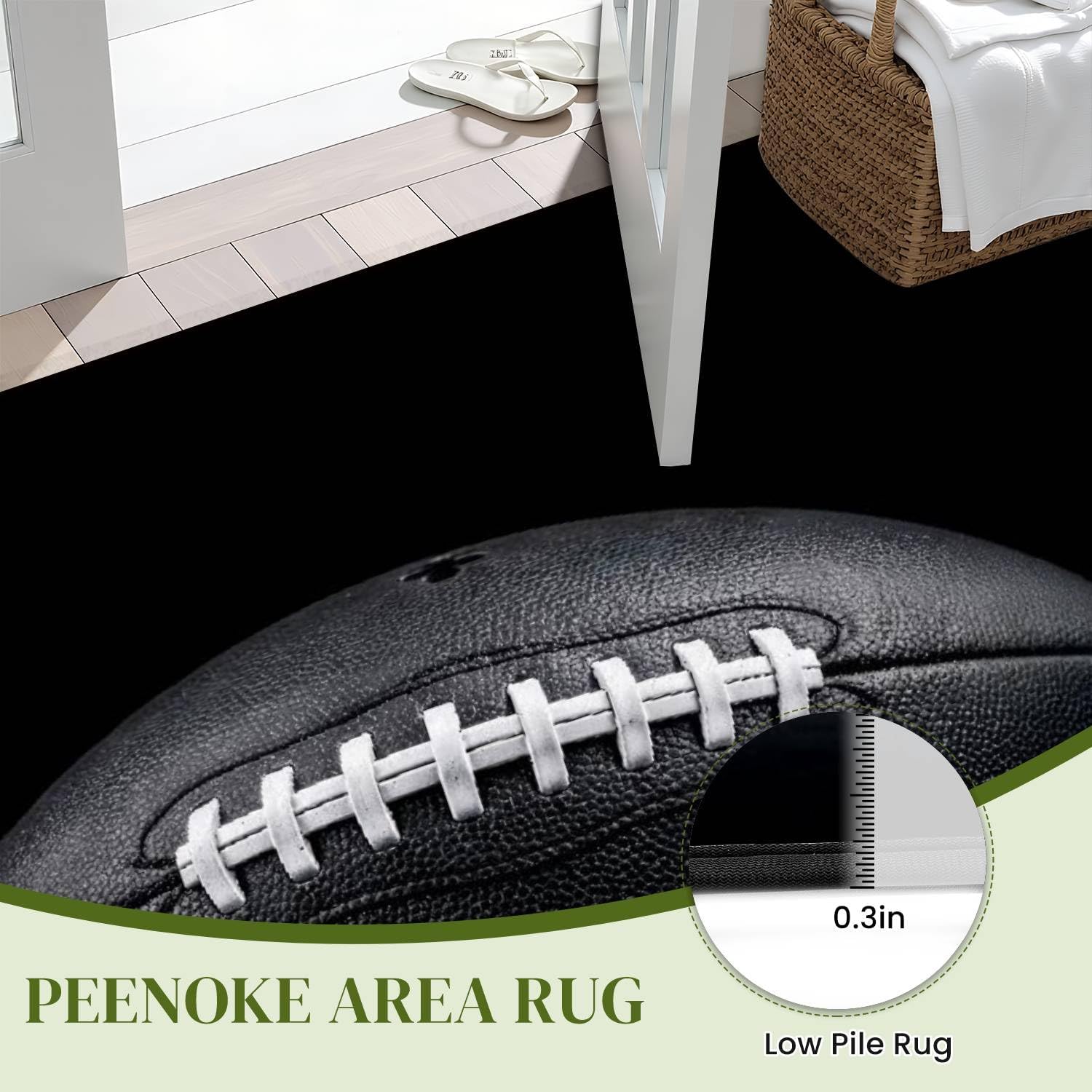 Classic American Football Area Rug Outdoor Patio Rug Play Mat Floor Mat Modern Carpet Non-Slip Home Decor Living Room Bedroom Nursery, 6x9 ft