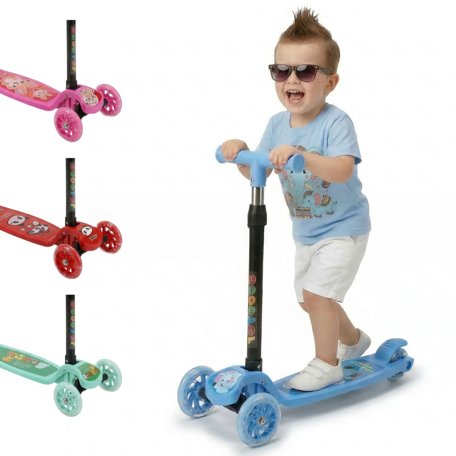 Monopattino 3 Ruote per Bambini 3+, Manubrio Regolabile in 4 Altezze, Ruote LED, 4 Colori, Max 20 kg