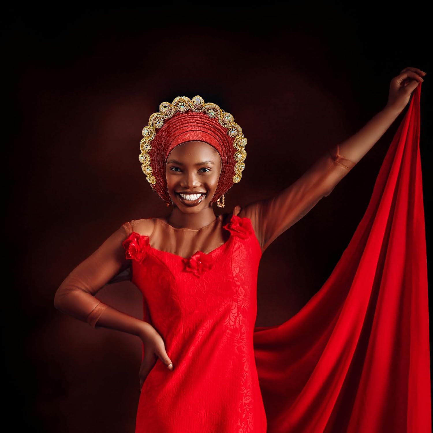African Women's Turban Hat Stylish Gele Gemstone Headpiece, Perfect for Wedding Parties. Auto Gele Headties