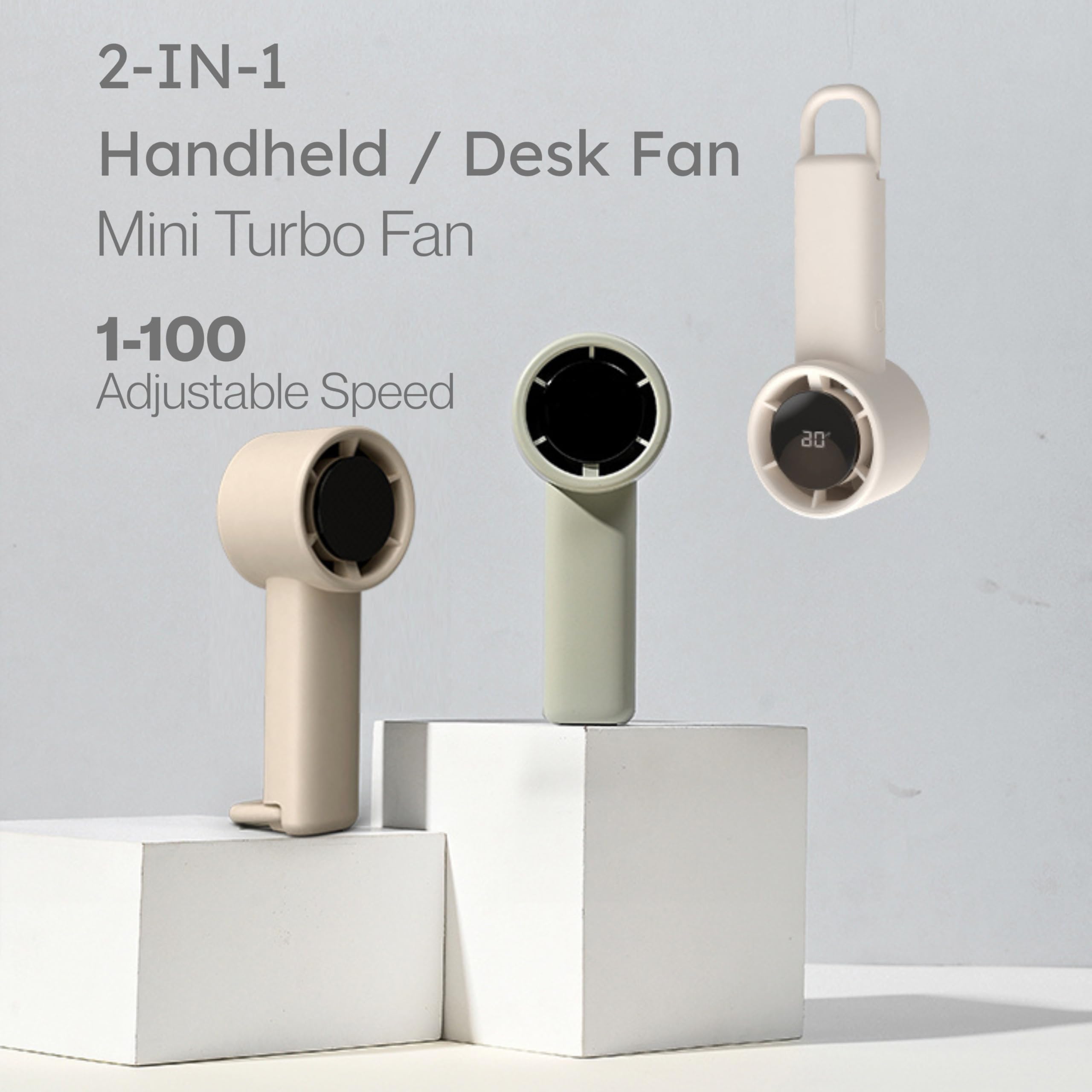 MOVEX Mini-Turbo-Ventilator, tragbar, einstellbare Geschwindigkeiten, 1–100 USB, wiederaufladbar, leistungsstark, persönlich, leicht, niedliches Taschen-Design für Reisen, Sommer, Konzert, Make-up