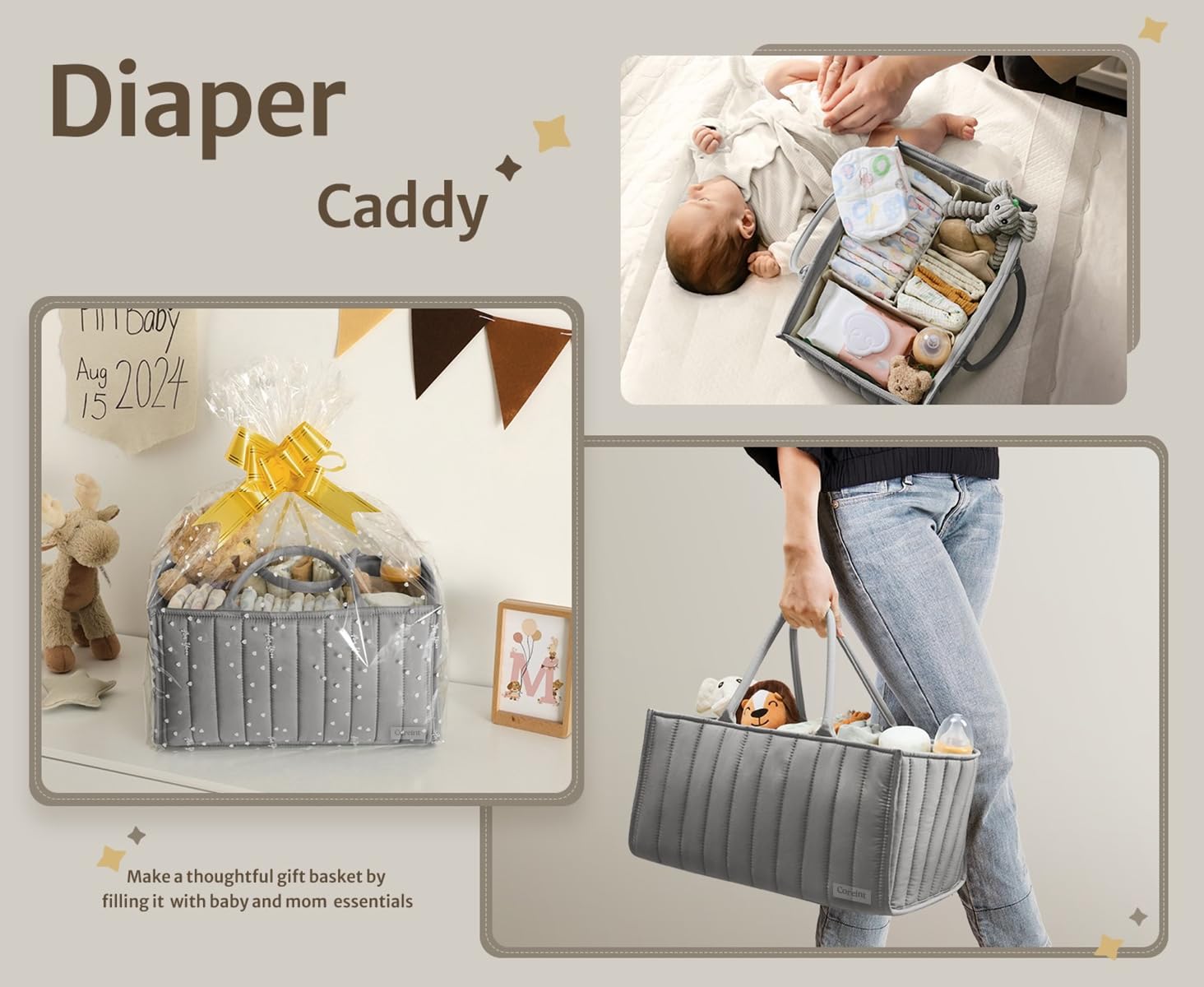 Nappy Caddy Organiser Large,Diaper Caddy,Unique Stylish Baby Shower Gifts For Mum Nursery Storage Basket - Image 2