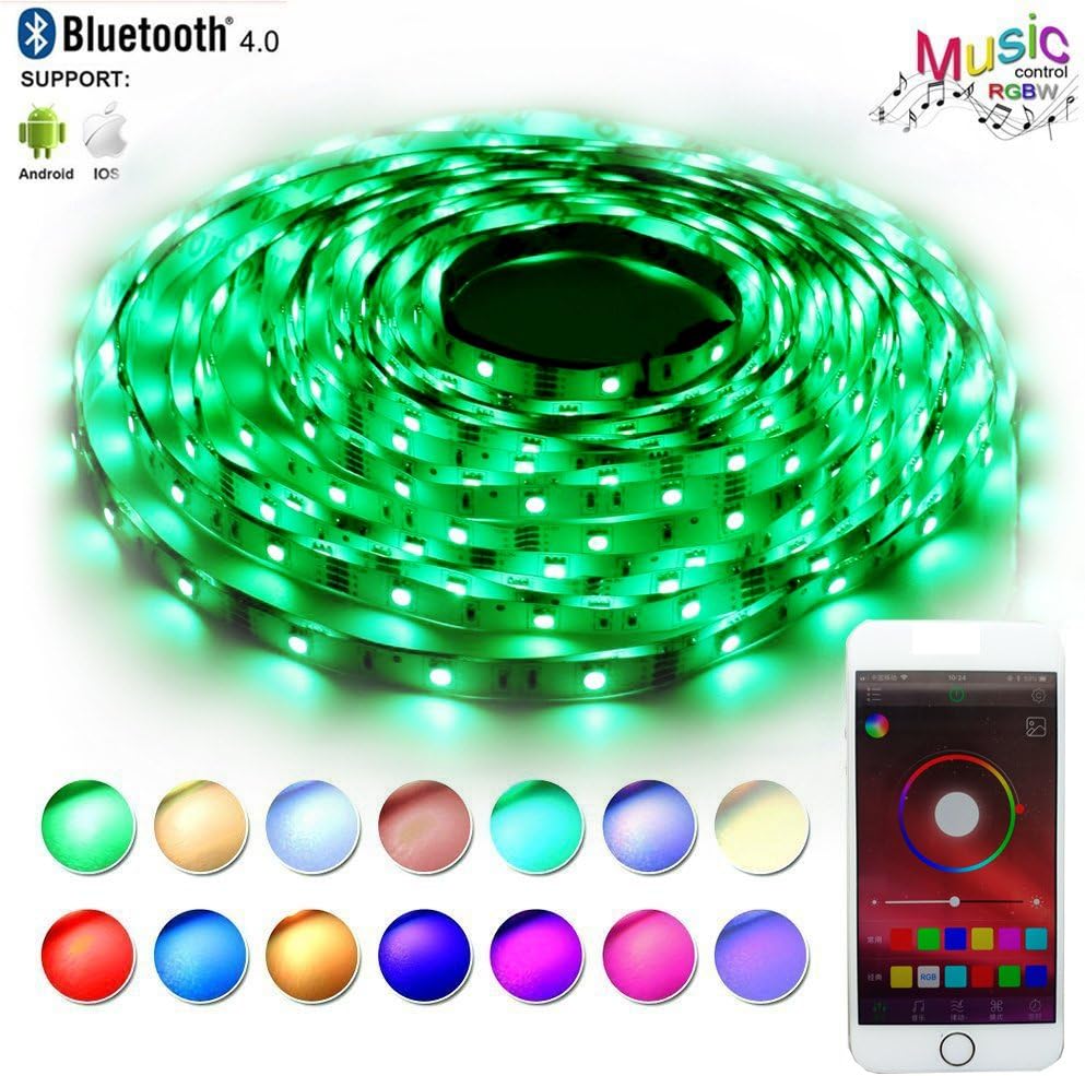 LED Strip Lights Sync to Music,RaThun Bluetooth Smartphone APP Controlled 32.8ft RGB 300 LEDs 5050 Flexible Color Changing Light Full Kit Working with Android and iOS System-UL Listed