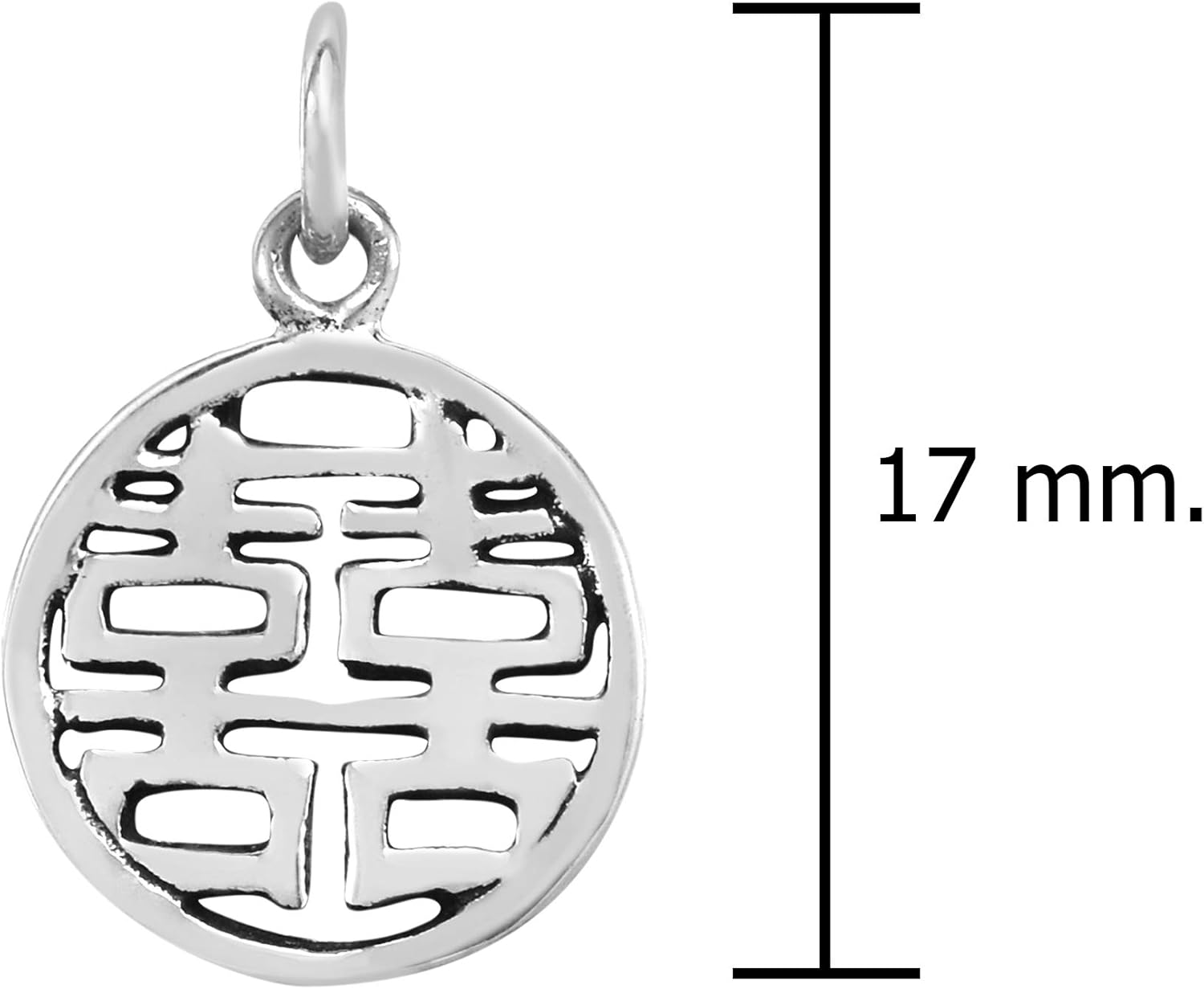 AeraVida Feng Shui Double Happiness Chinese Round .925 Sterling Silver Pendant Charm - Image 4