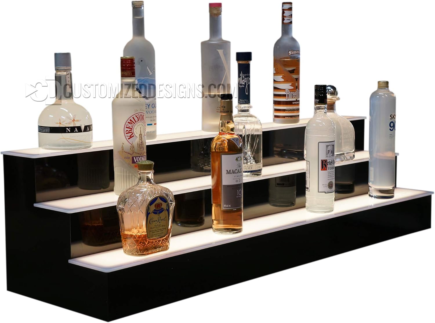 24" 3 Tier LED Lighted Liquor Bottle Display Shelving