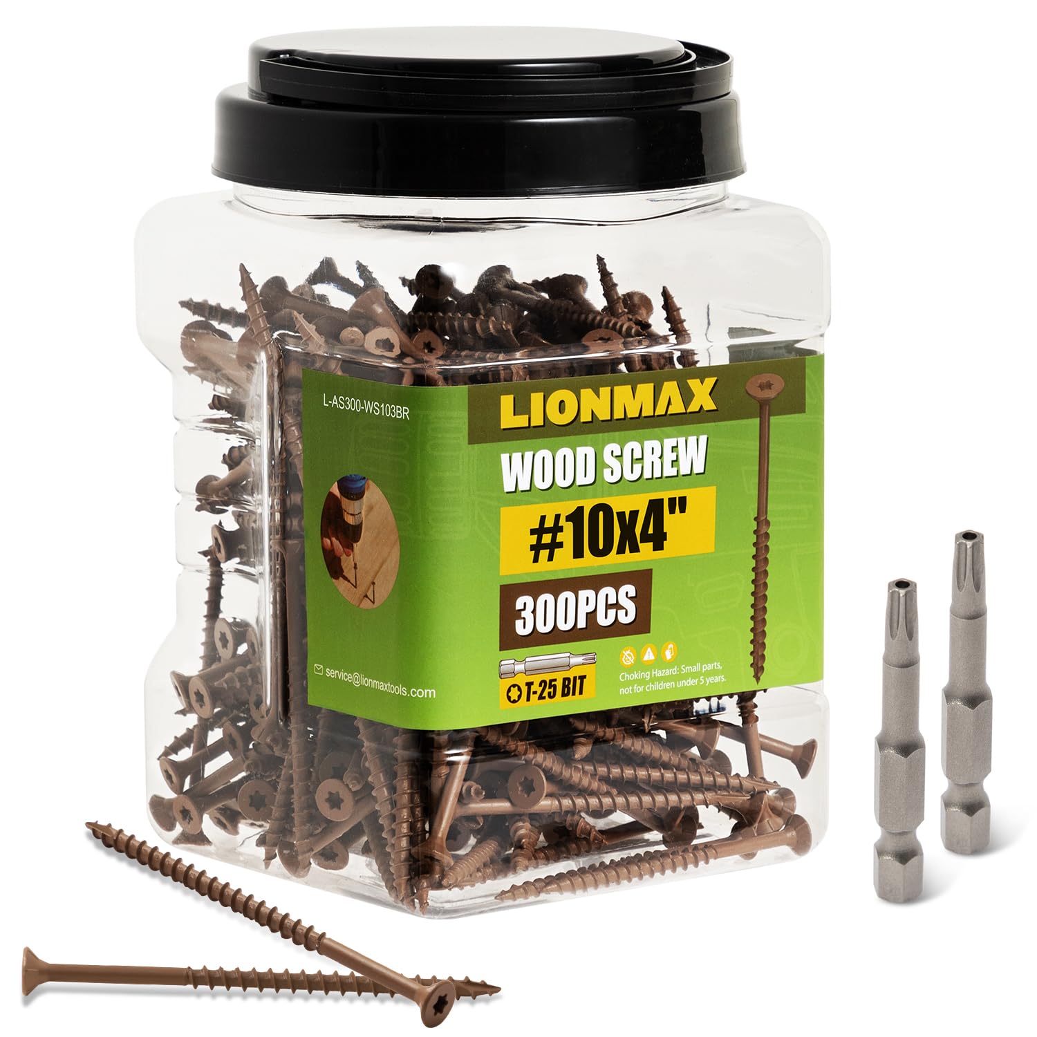 LIONMAX Tornillos para madera de 4 pulgadas, tornillos de cubierta #10 x 4, 300 unidades, resistentes a la corrosión, revestimiento epoxi, tornillo de madera exterior, tornillos de cubierta al aire