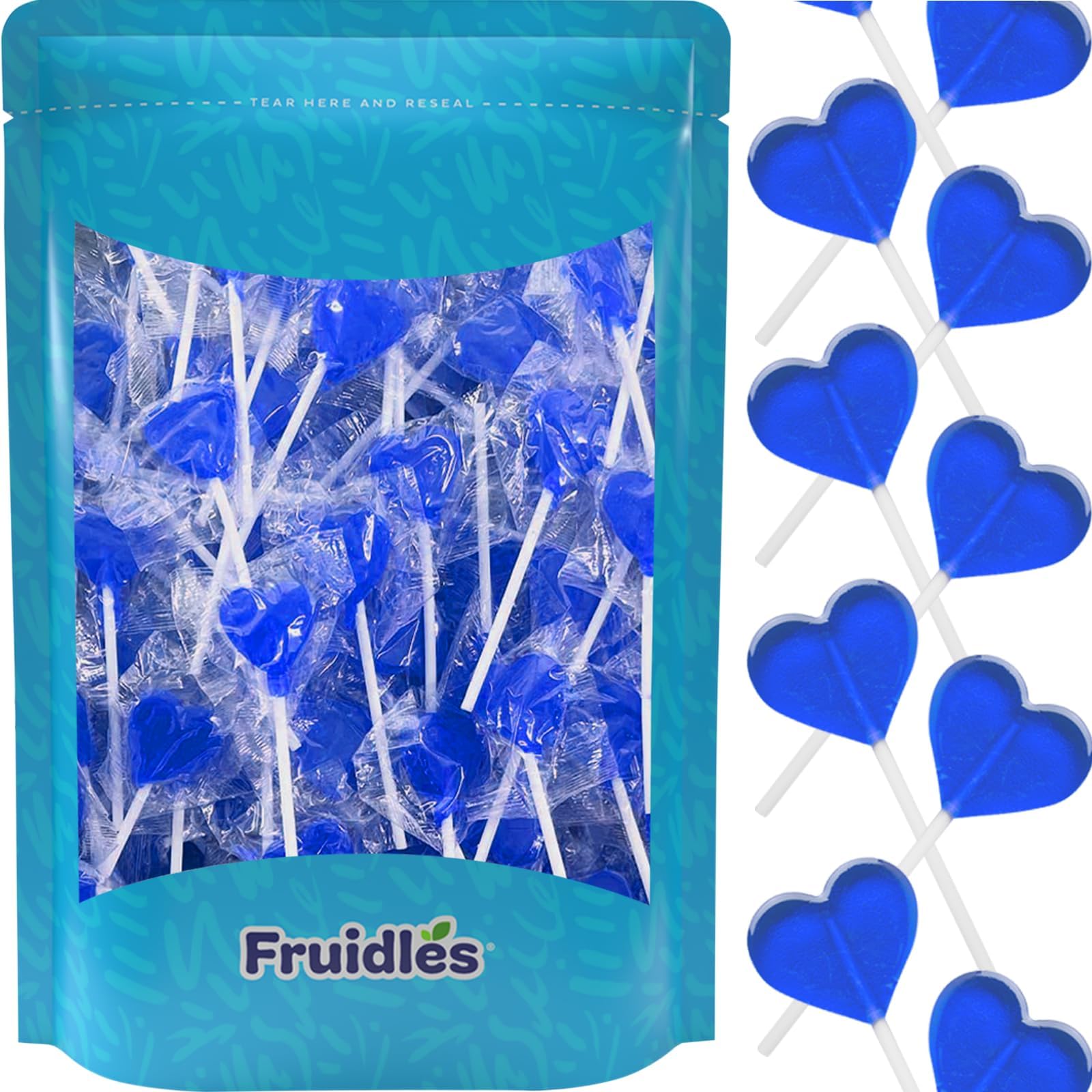 Fruidles Lollipops Mini Heart Shaped Flavored Delicious Lollipop, Individually Wrapped, 5g Lollipop (1200 Lollipops, Blueberry)