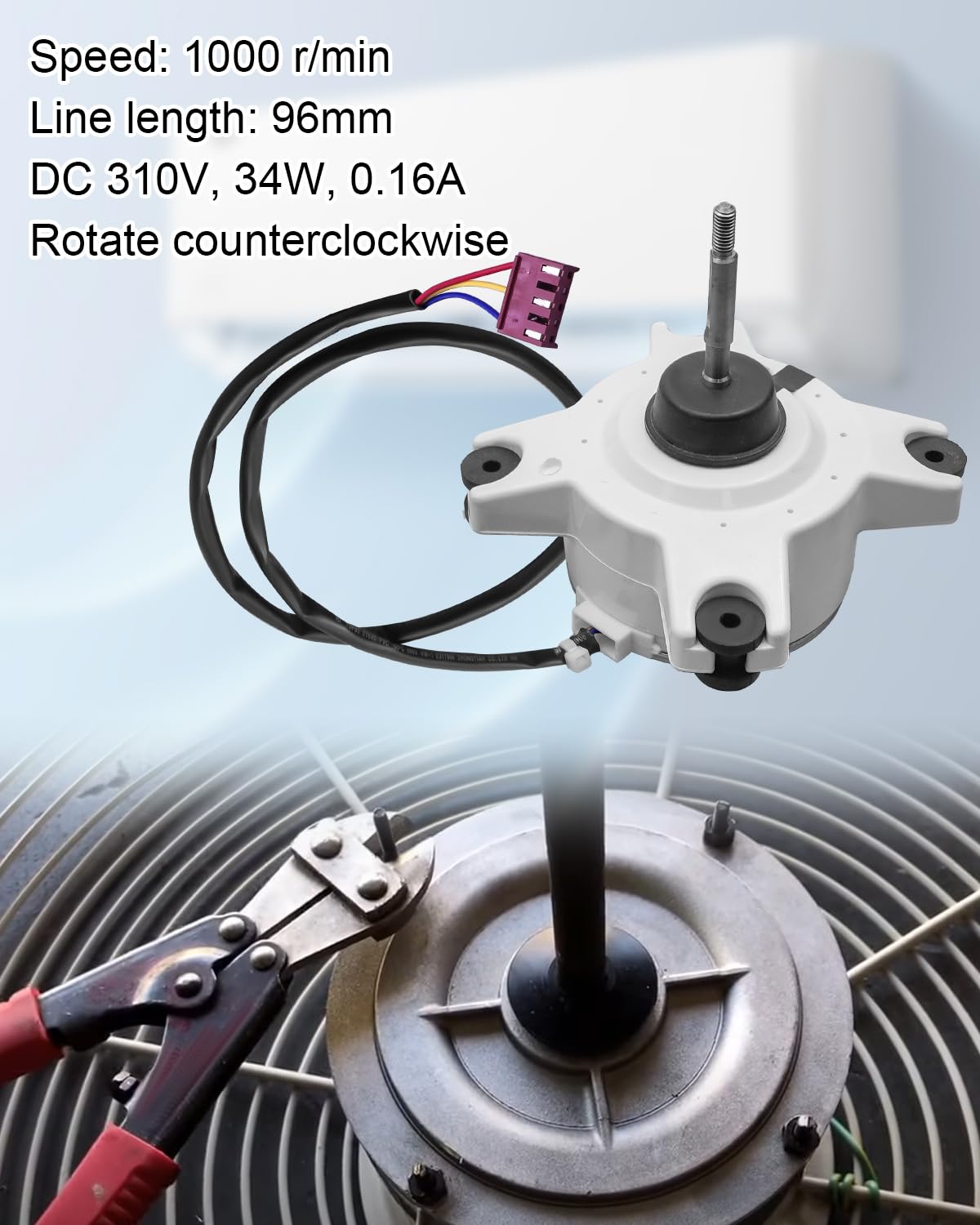 ZKFN-34-10-1 Inverter Air Conditioning Motor, Brushless DC Motor DC310V 34W 0.16A, Variable Frequency air Conditioning External Fan Motor Replacement Parts