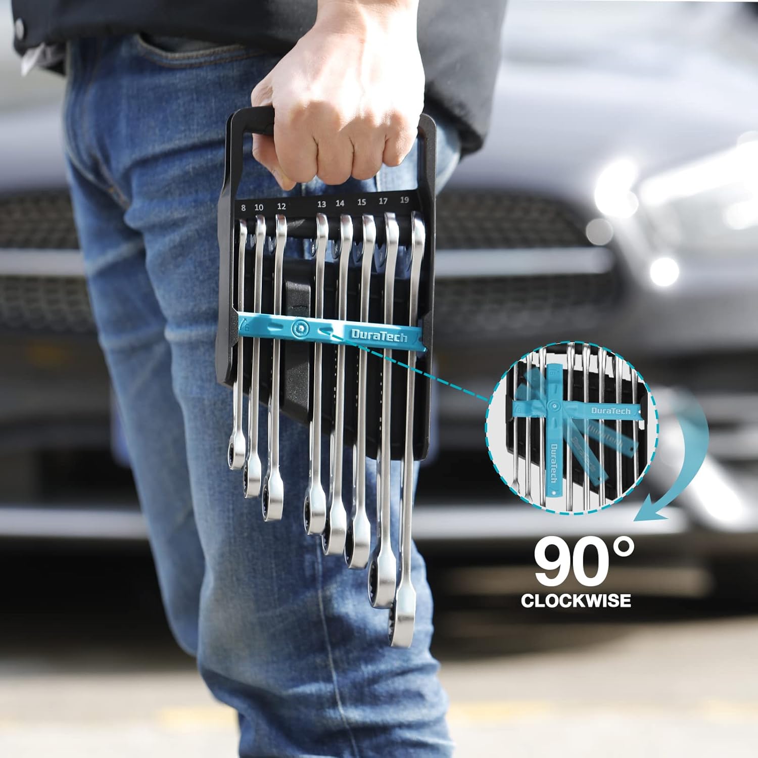 DURATECH Ratcheting Combination Wrench Sets, Metric 8mm to 19mm open end wrench set, 8-Piece, 90-Tooth, Chrome Vanadium Steel, Heat Treatment, Sand Blasting and Bright Chrome Plating Box Wrench Sets