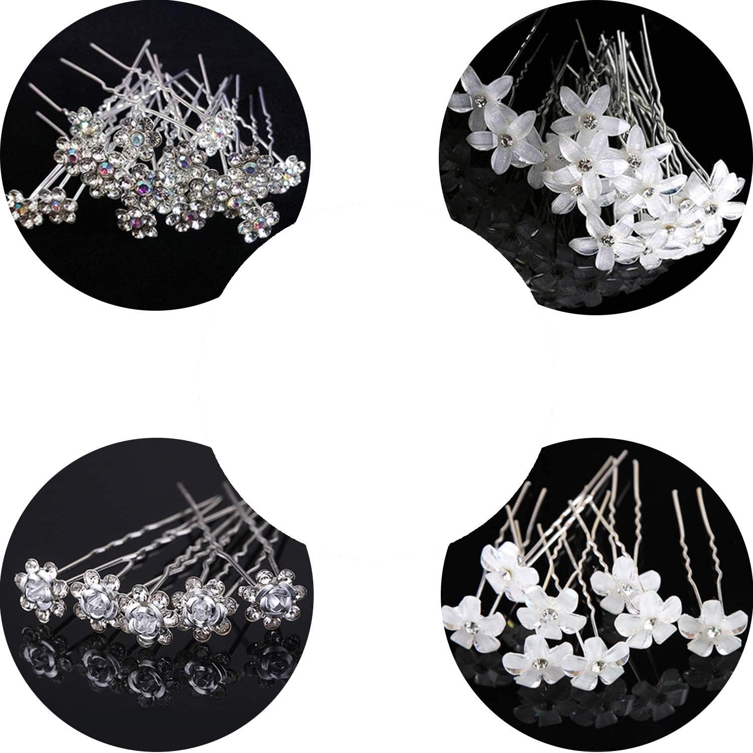 KASTWAVE 20Pcs Bridal Hair Pins, Wedding Hair Accessories U Shaped Diamond Hair Pins Crystal Flower Shape Hairpin, White Diamond Rose Hairpin for Women Girls, Wedding