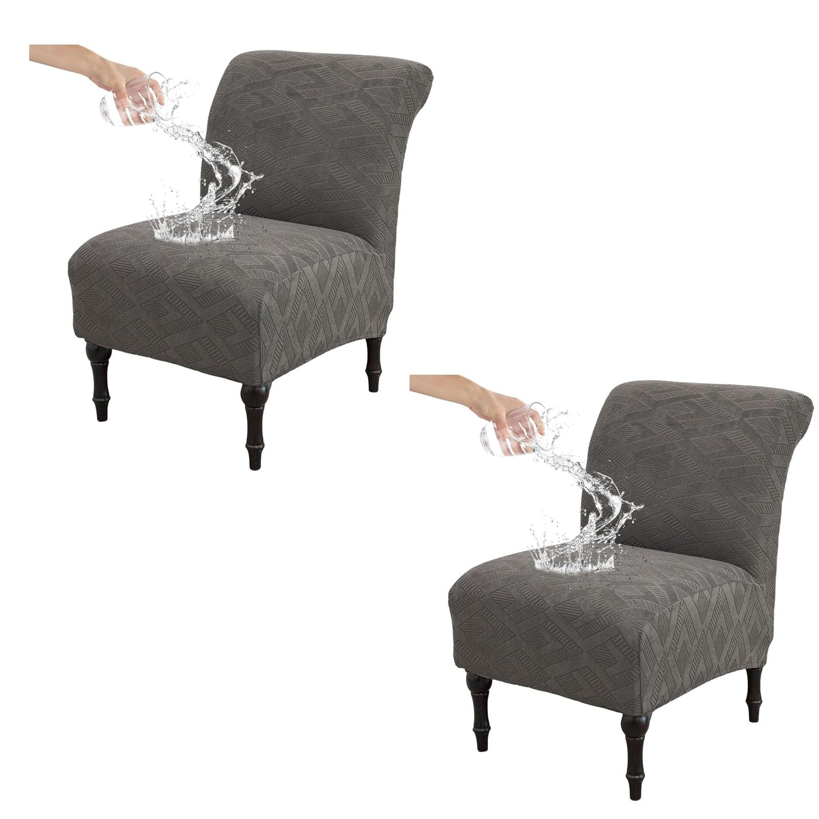 Lot de 2 housses chaise sans accoudoirs résistantes à l'eau élastiques gris clair pour séjour