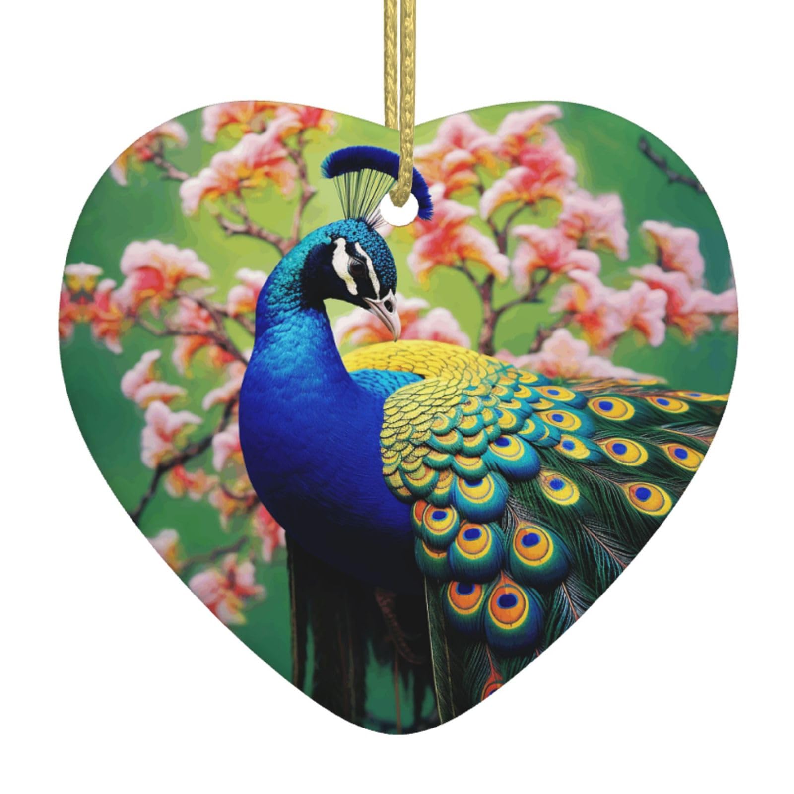 Ceramic Christmas Tree Hanging Ornaments with Gold Ropes Christmas Tree Decorations Heart Ceramic Peacock Pendant Keepsake Decorations for Holiday Xmas Gift Ideas