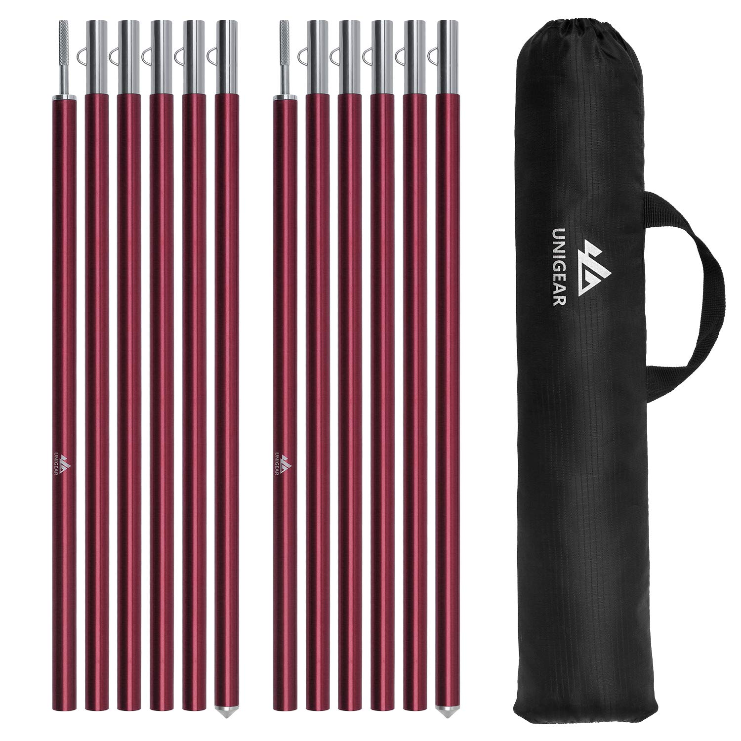 UnigearTelescopic Tent Pole Set of 2 Aluminium Pole for Tarp, Tent, Awning, Camping, Adjustable from 40 cm - 240 cm (Red)