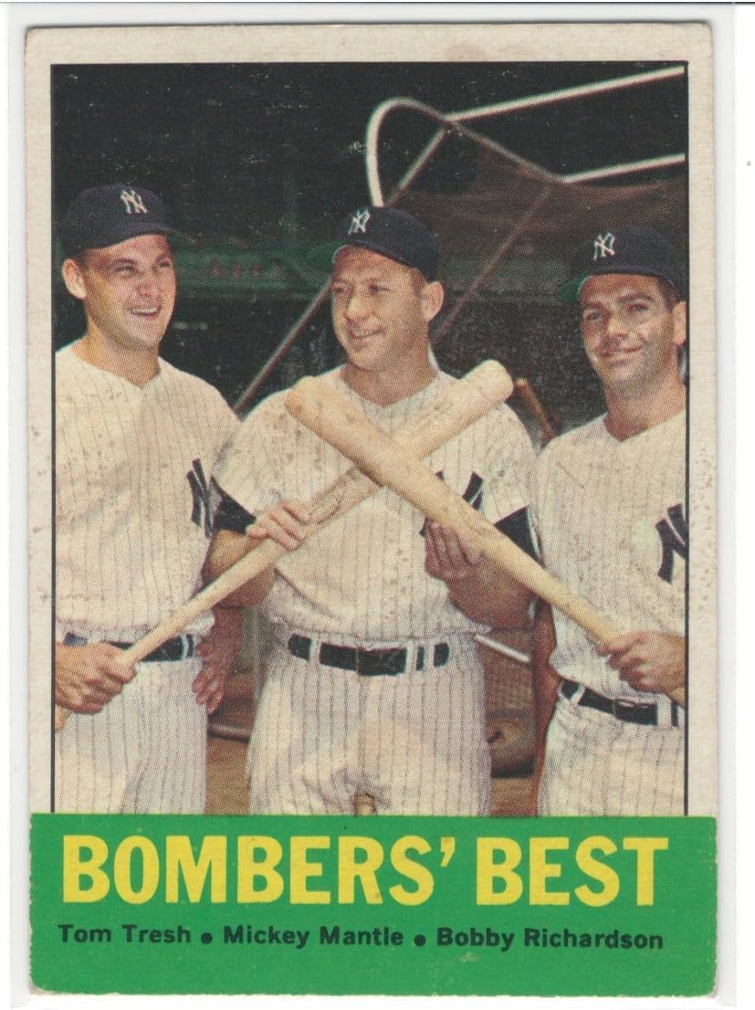 1963 Topps Mickey Mantle, Tom Tresh & Bobby Richardson Bombers' Best Vintage Baseball Card
