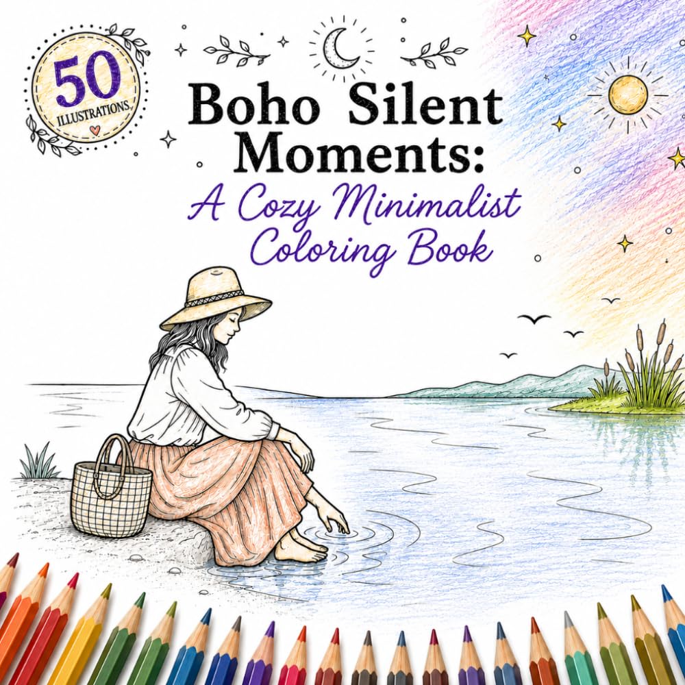 Boho Silent Moments Coloring Book: Peaceful Boho Aesthetic Scenes with White Backgrounds, Clean Black Line Art, and Quiet Mindful Moments (Boho Serenity Coloring Book Collection)
