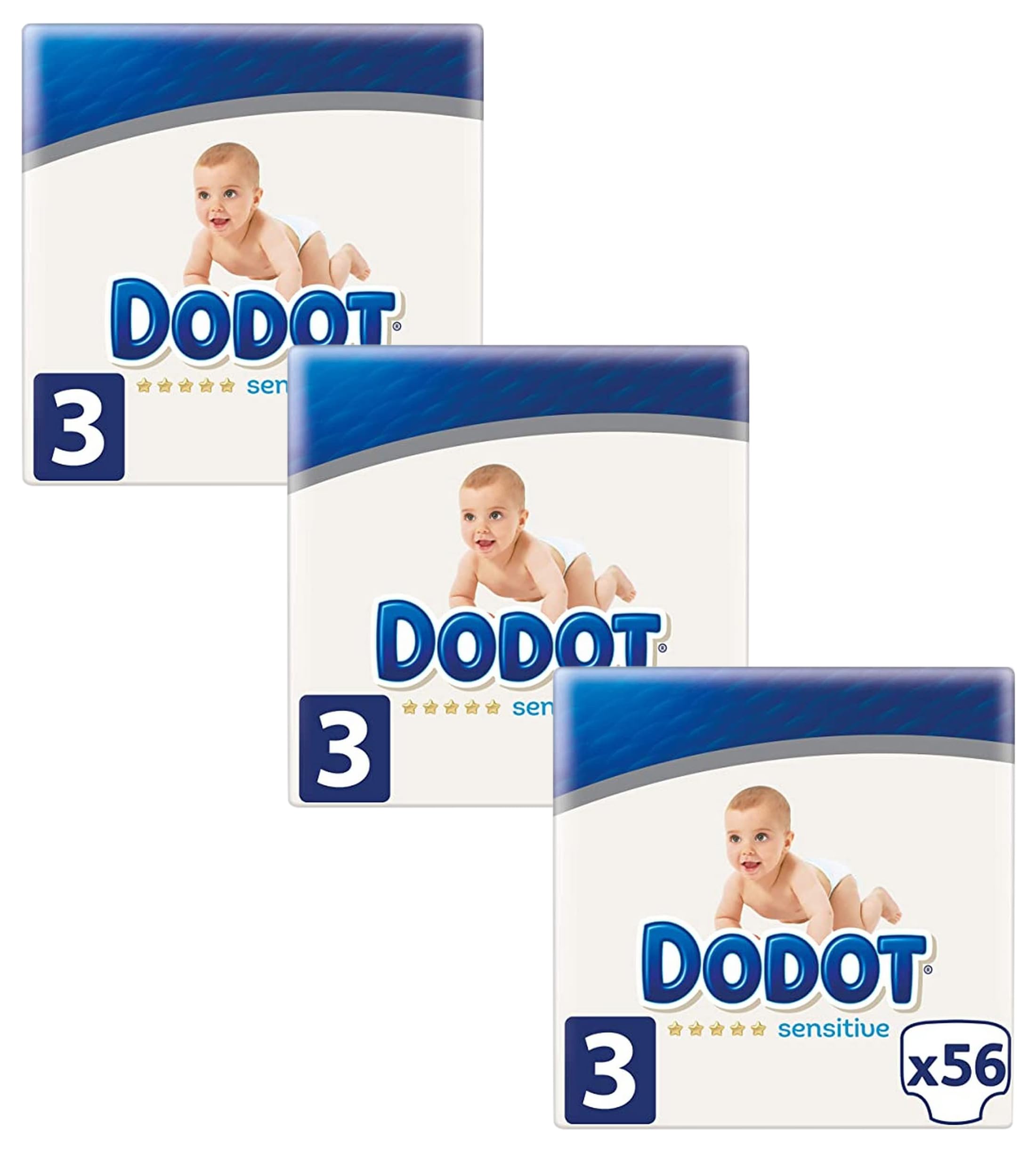 Dodot Sensitive - Pañales Talla 3, 56 Pañales, 6 a 10 kg (Paquete de 3)