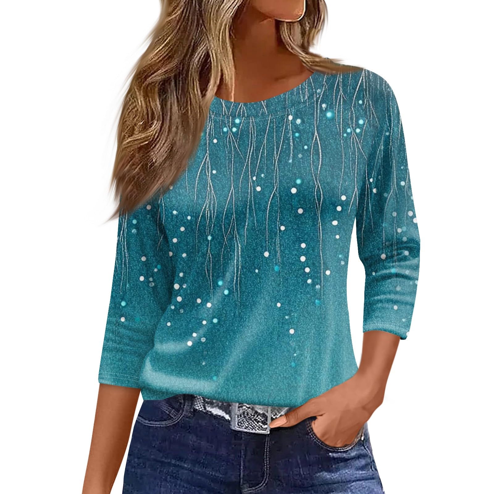 JXKIKOZE 3/4 Length Sleeve Womens Tops Round Neck Cute Tunic Tops Basic Tees Blouses Loose Fit Pullover 2026 Summer Fashion
