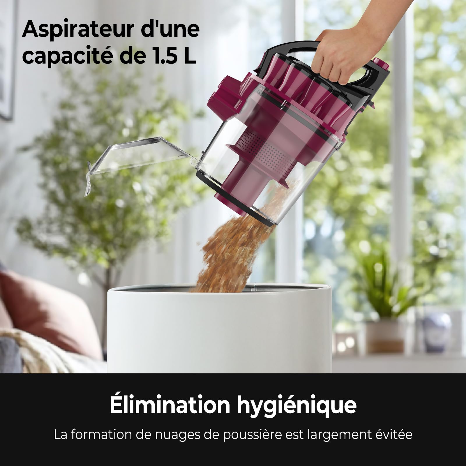 Aspirador sin Bolsa, 2600W, Potente Aspirador 21Kpa. Aspiradors Potente con Cable Portátil, Aspiradors con Bolsa Trineo Silencioso, Cable de 5 m, Motor de Bajo Consumo, Alfombras de Pelo de (1.5L)