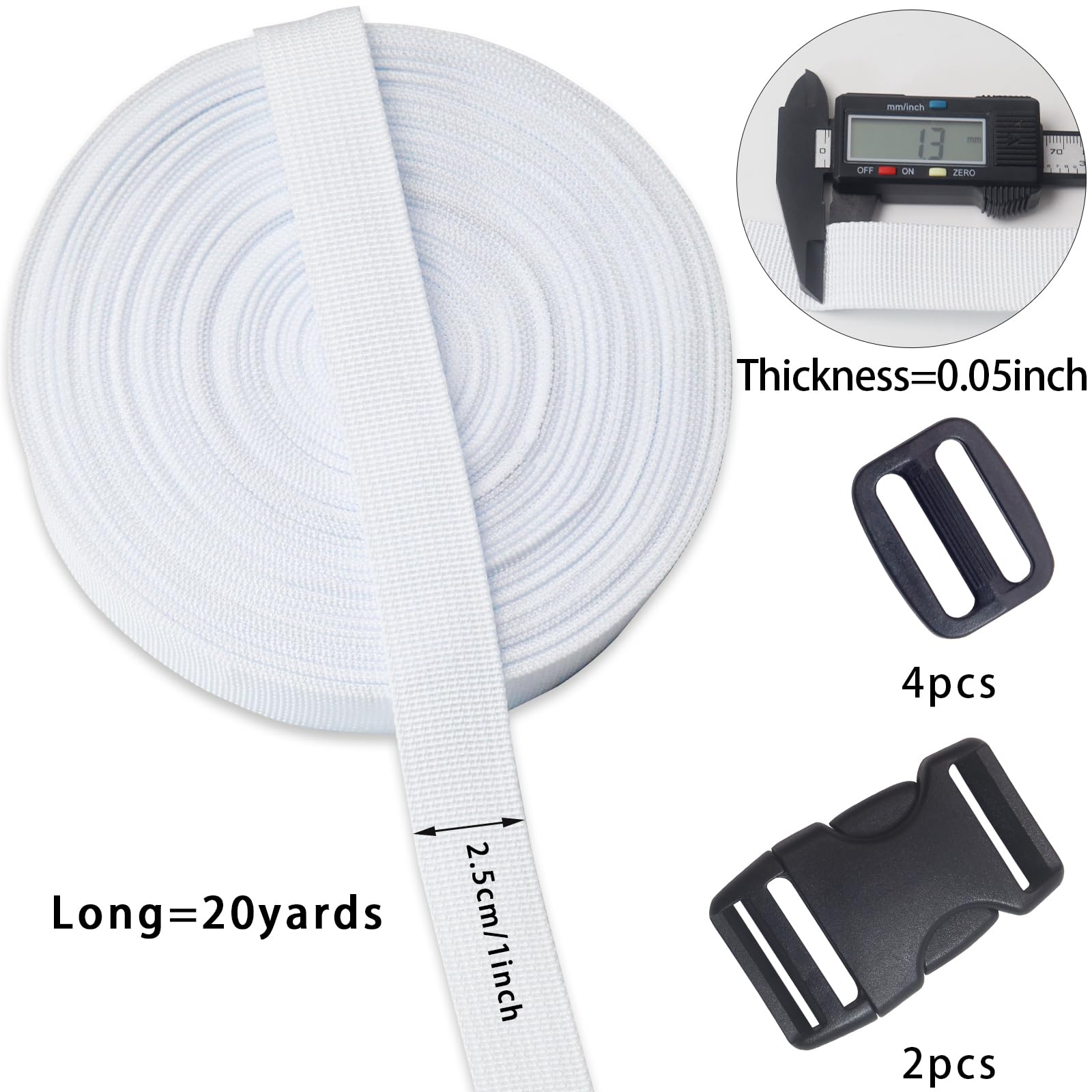 Sangle Polypropylène 5m X 20mm Avec 20 Boucles - Multi-usages, Robuste Pour Sacs, Bagages Et Camping