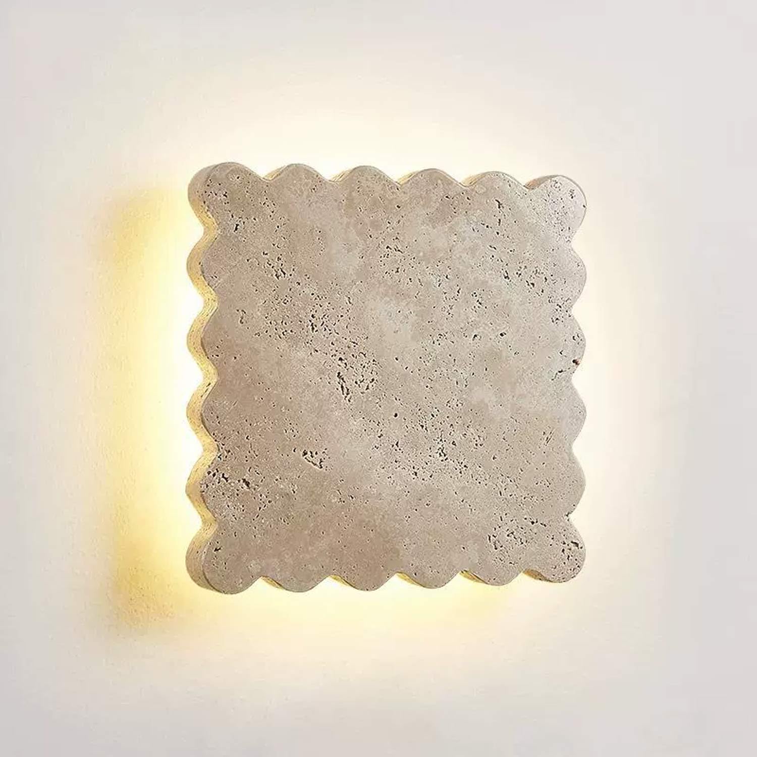 USMJQVZ LED Square Yellow Travertine Wall Sconces 12W Wabi Sabi Cave Stone Sconces Lighting 3000K Lights Hardwired 7.9" H Modern Indoor Lamp Living Room Bedroom Hallway Stairs