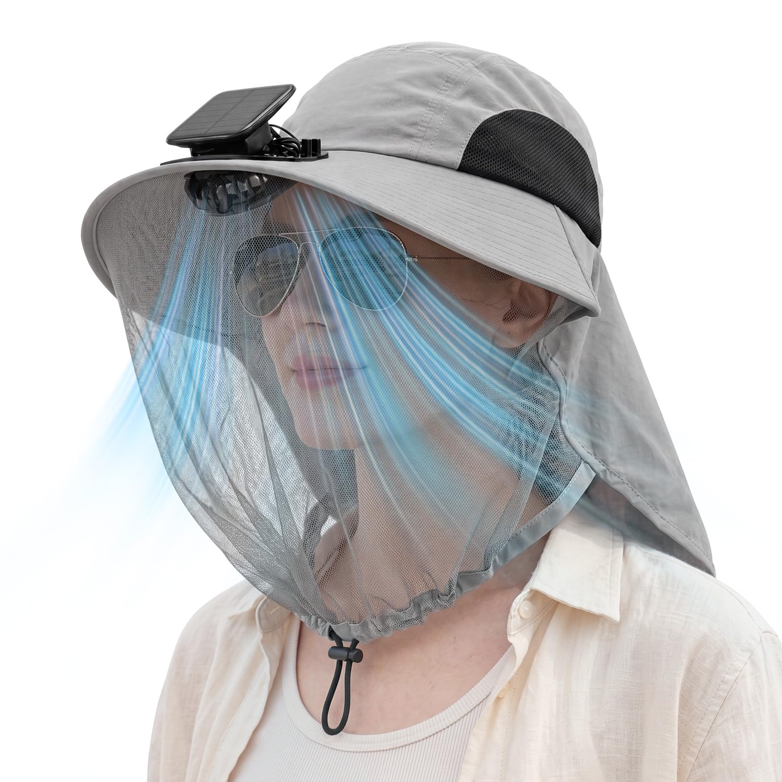 Solar Panel Powered Fan Built in Wide Brim Outdoor Fishing Hat USB Charging Men Ultralight Bucket Sun Shade Cap Yard Garden Farmer Work Travel Landscaping River Boat Sunshade Jungle Bush Aussie UPF