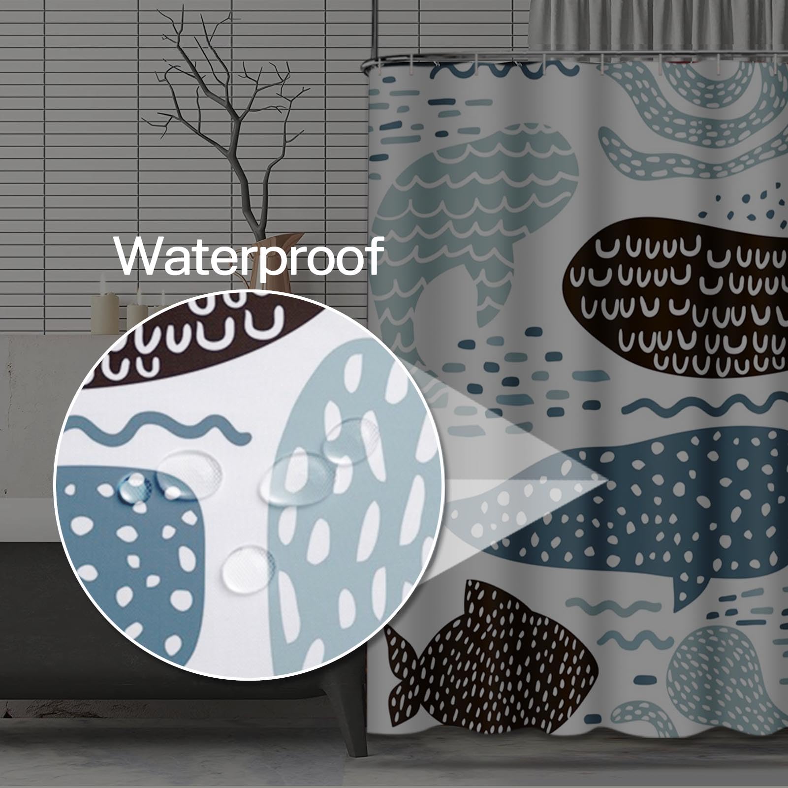 VaryHome - Cortina de ducha con ganchos (poliéster, impermeable, con cierre de vela), color negro