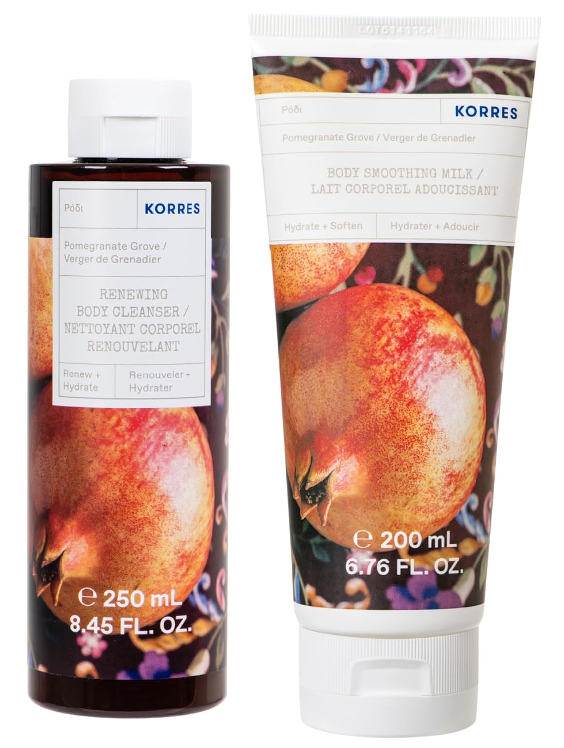KORRES POMEGRANATE GROVE Body Care Gift Set, Fruity, Juicy Pomegranate, Value Set for Men and Women, Shower Gel 250 ml and Body Milk 200 ml, Vegan.