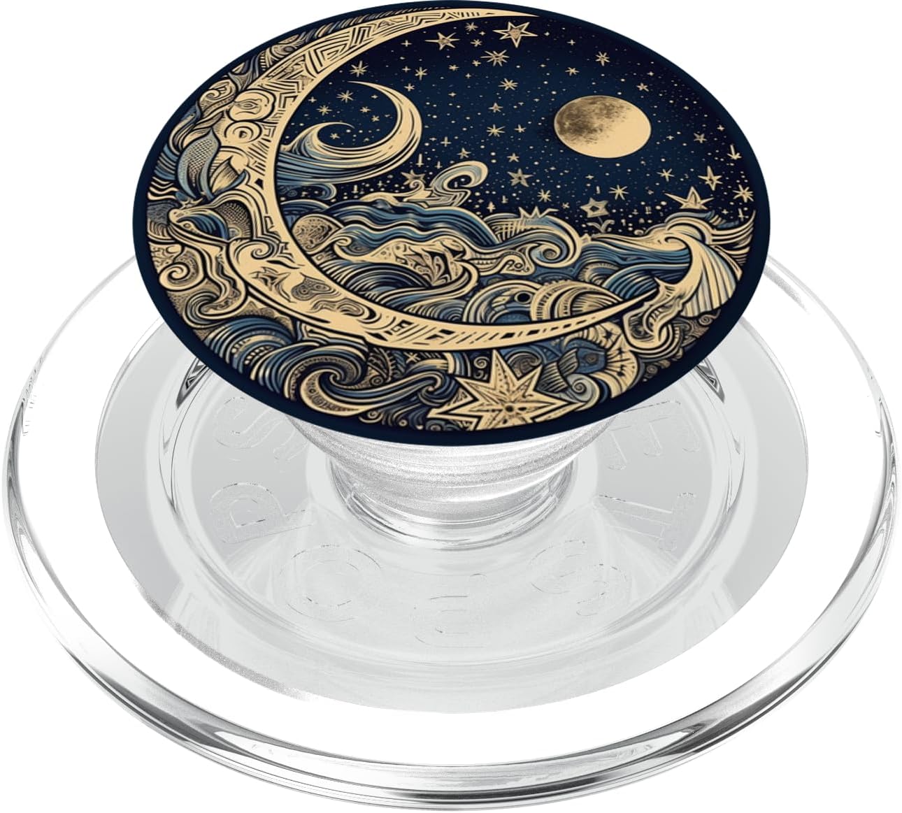 Golden Blue Crescent Moon Celestial Aesthetic Chic Boho PopSockets PopWallet for MagSafe