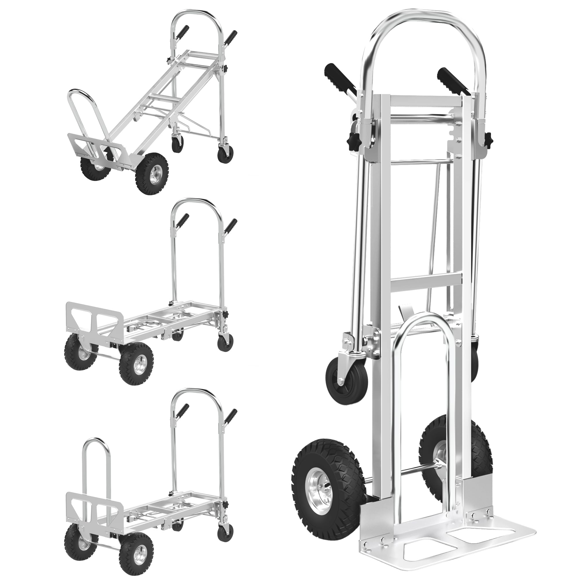 1000 lbs dolly cart with wheels, 4 in 1 folding hand truck, stainless steel heavy duty industrial convertible hand cart, utility collapsible hand truck dolly for warehouse, home, office, etc