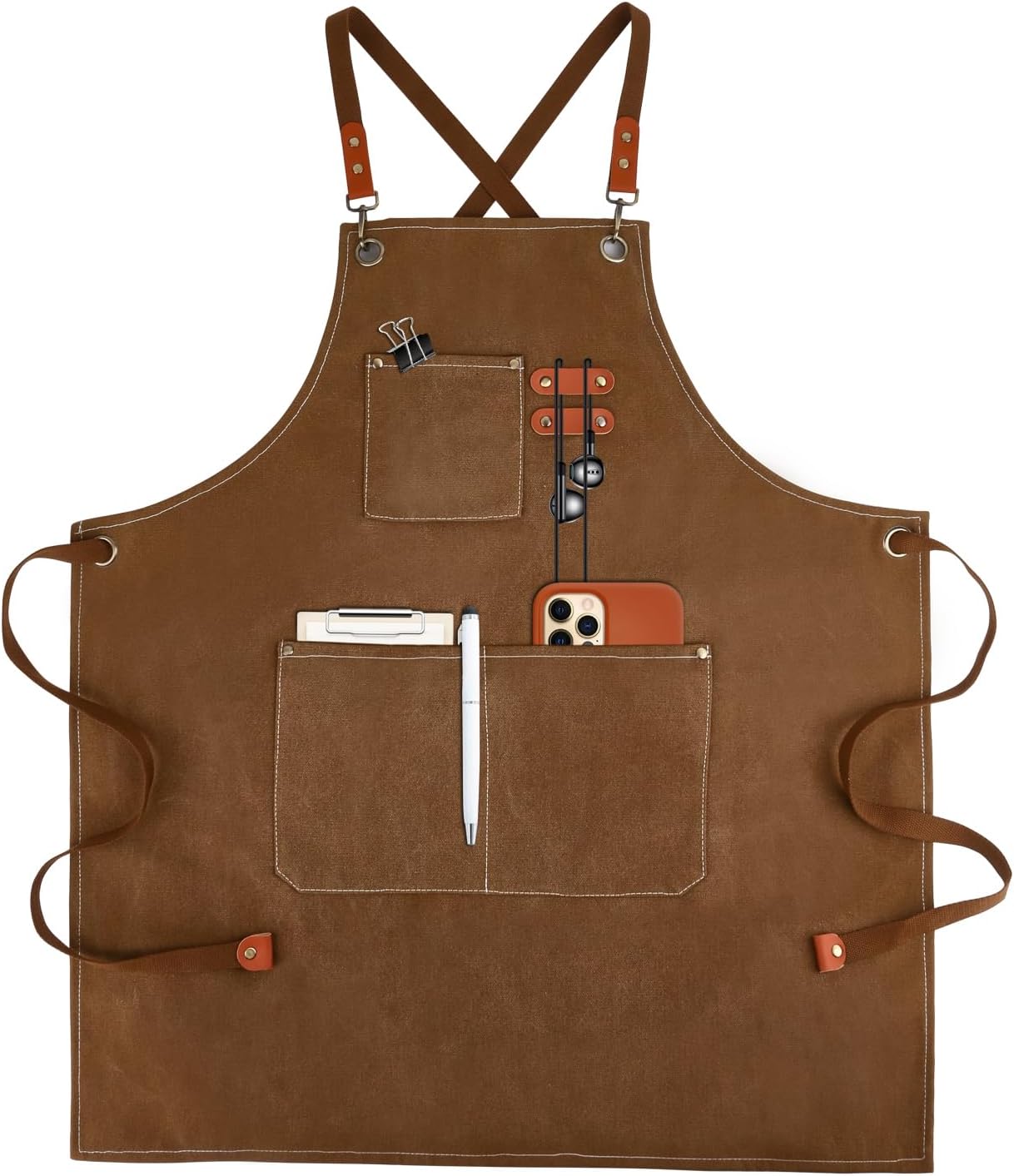 APRONPANDA Canvas Work Aprons for Men with Pockets,Adjustable Strap and Large Pockets Apron,Kitchen Cooking Baking Chef Apron