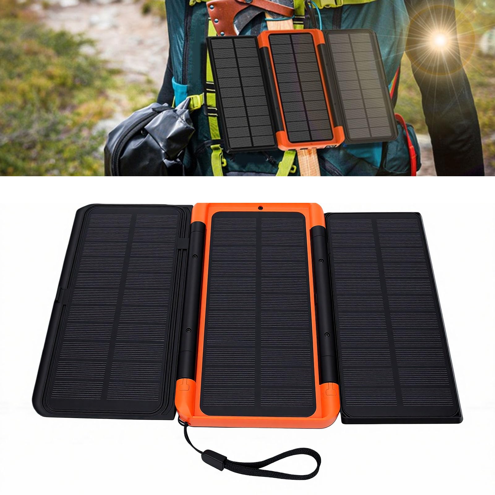 Akozon Caricabatterie Solare per Telefono da 10000 MAh con 3 Pannelli Pieghevoli Luce da Campeggio PD Caricabatteria Portatile a Ricarica Rapida per Router CCTV Telecamera di Emergenza