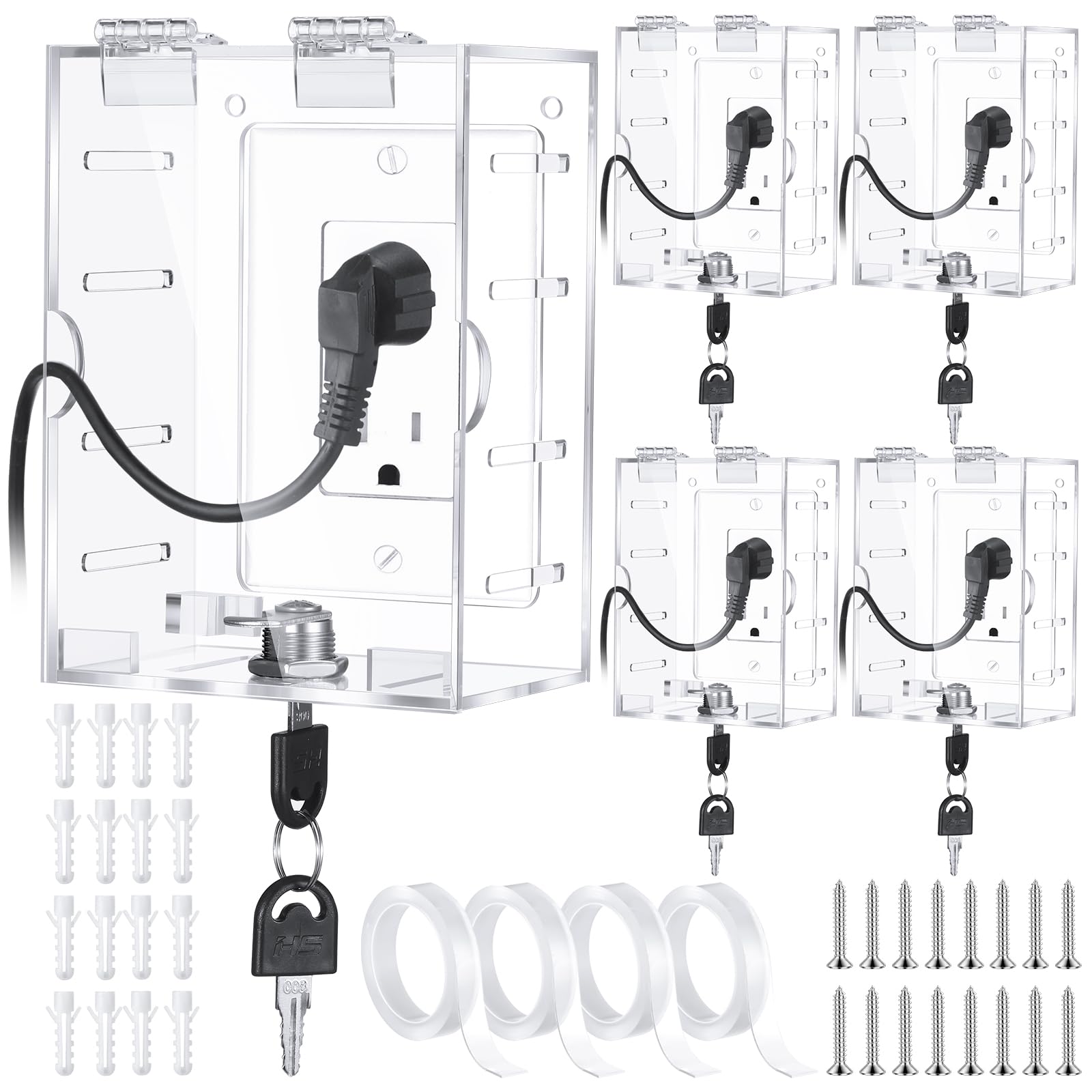 Briwooody 4 Pcs Baby Safety Outlet Cover Box Key, Lock Baby Proof Light Electrical Outlet Covers Socket Covers Easy Operation Fits 5.91" H x 4.33" W x