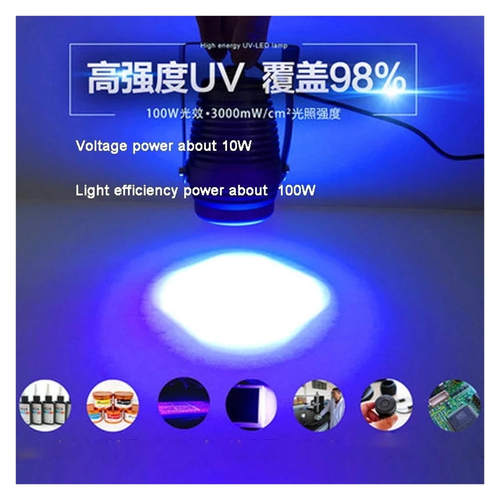 Lampada fotopolimerizzatrice a LED UV da 100 W, 405 nm, 365 nm, 395 nm, colla epossidica, olio verde, schermo in resina, saldatura for circuiti stampati. Polimerizzazione rapida per lavori fai da te(G