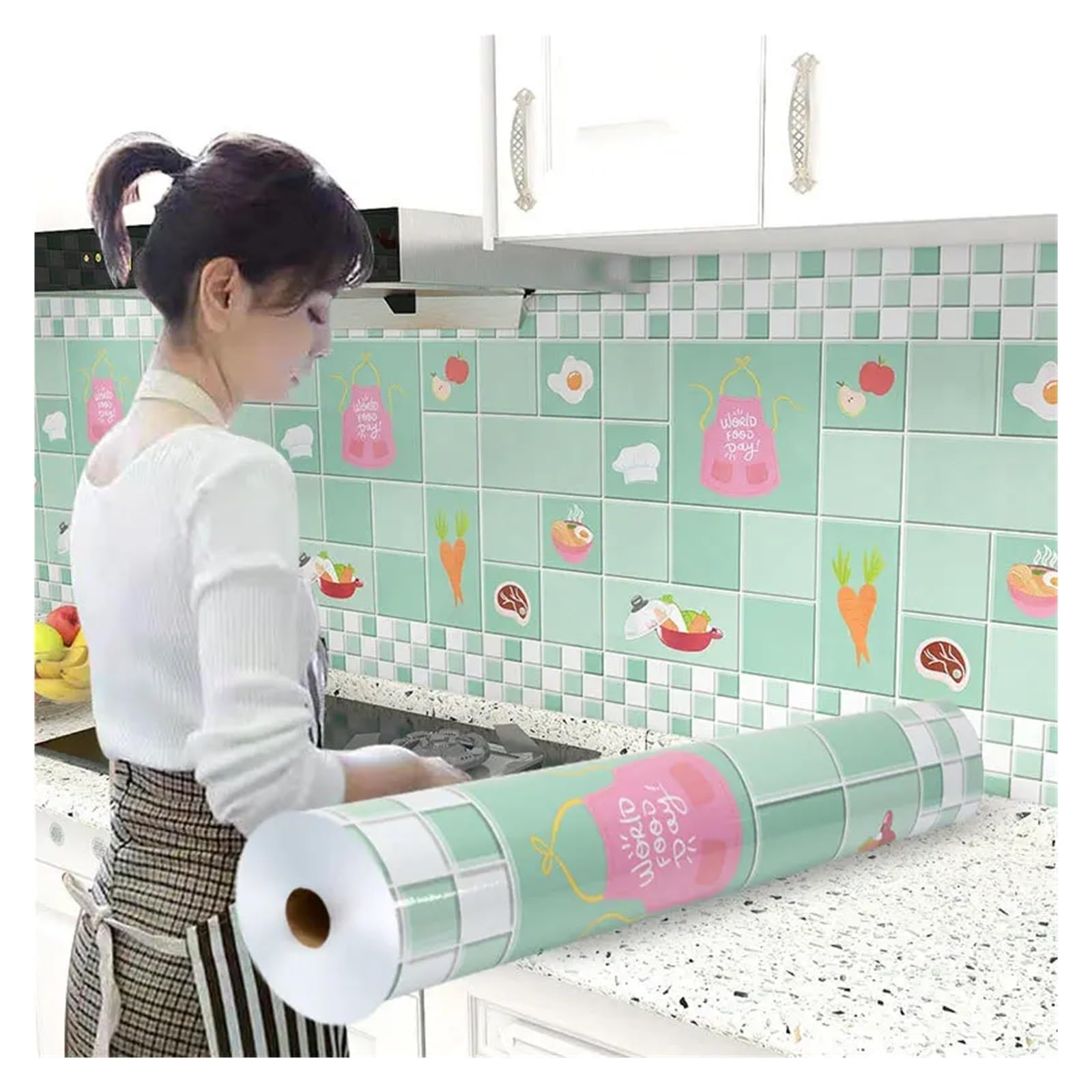 Ayztantine Self-Adhesive Wallpaper Kitchen Stove Oil-Proof Sticker Waterproof High Temperature Resistant Wallpapers Decoration(Color 40,1mx60cm)