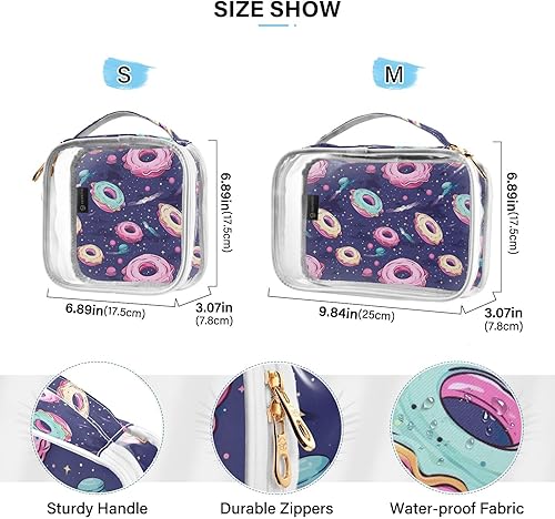 Miniatura 4 de Funny Space Doughnuts - Neceser transparente para viajar, paquete de 2 bolsas de cosméticos de maquillaje con cremallera, bolsa de viaje para