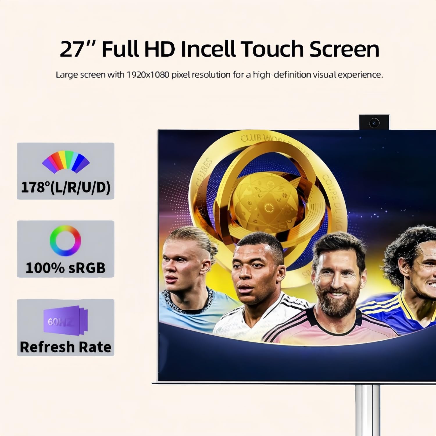 شاشة تلفزيون ذكية محمولة تعمل باللمس مقاس 27 بوصة مع حامل أرضي... - view 5