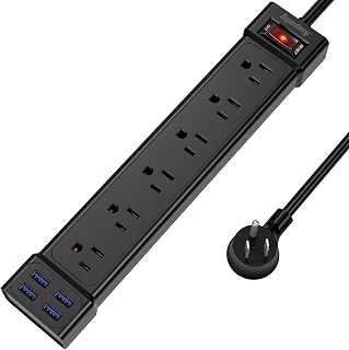 Surge Protector Power Bar, 6 Outlet & 4 USB Ports, SUPERDANNY Power Strip with 4Ft Extension Cord, 900 Joules, Flat Plug Outlets Extender Compatible with iPhone, Home/Office/Dorm/Travel, Black