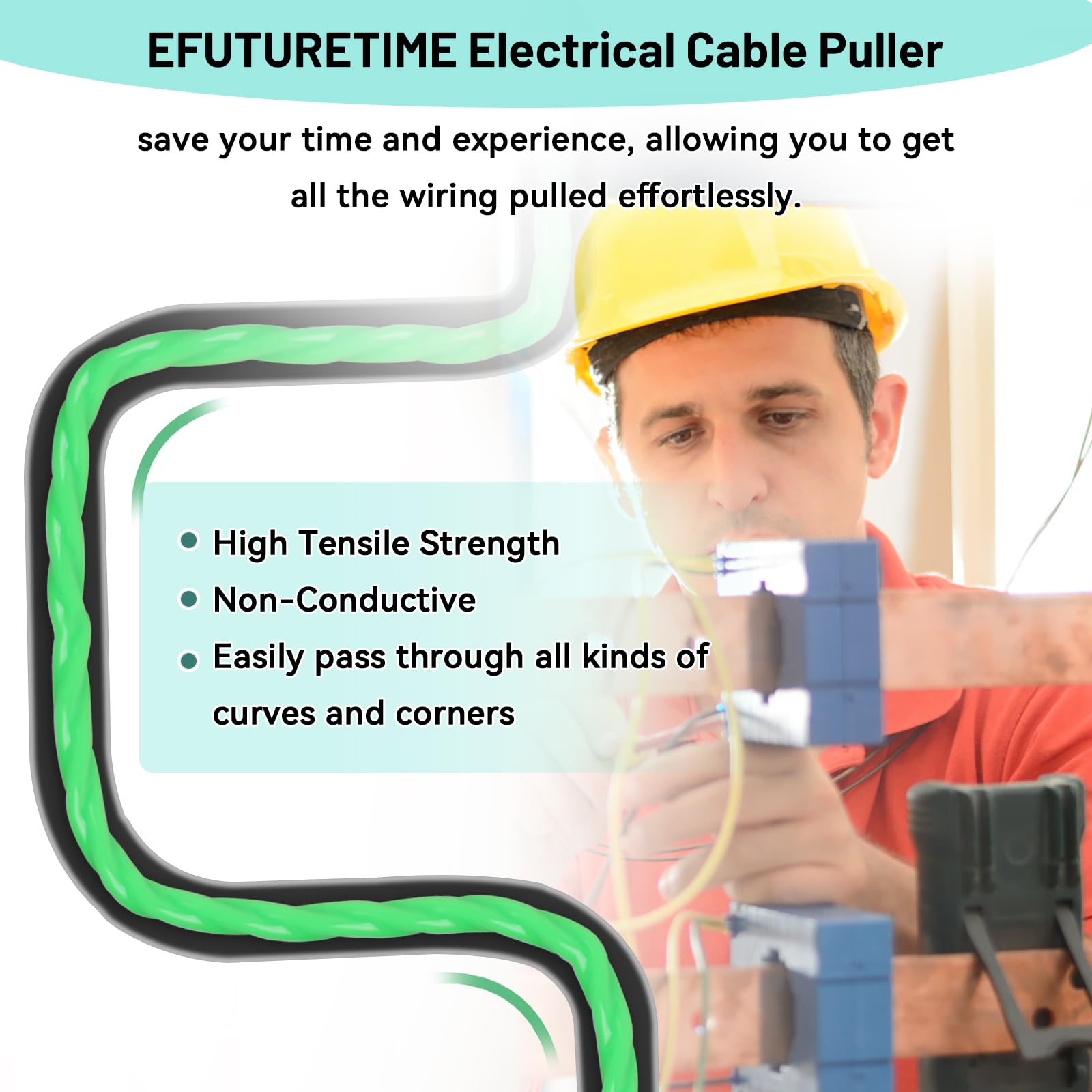 EFUTURETIME Sonda Elettricista 50 Metri, Sonda Passacavi Professionale 4.5mm, Sonda Tiracavi con 1 Molla di Guida, Sonde Tiracavi per l’Installazione di Cavi
