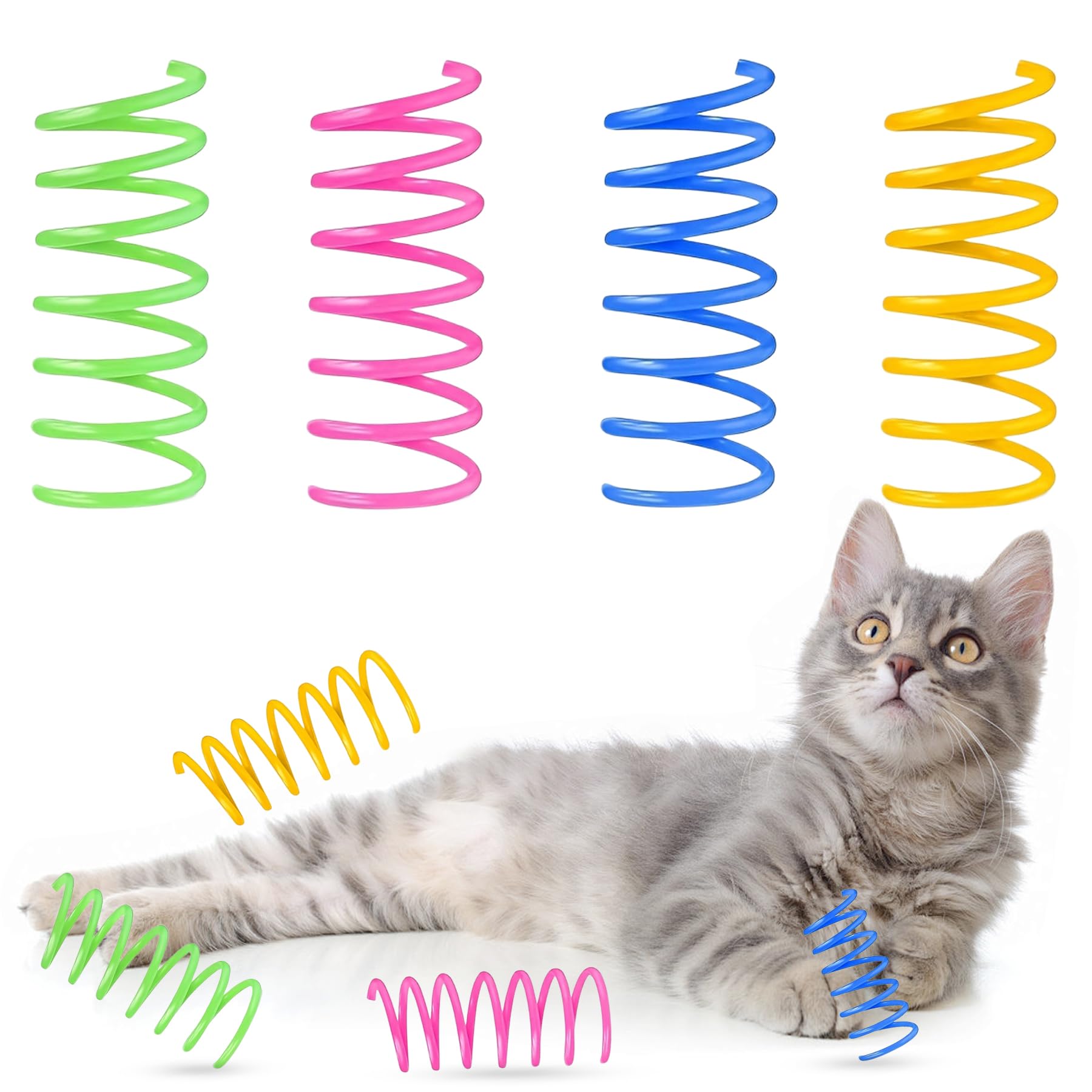 60 Pack Cat Spring Toys for Indoor Cats – Colorful Kitten Toy Springs, Self Play Hunting Cat Toys, Interactive Bulk Cat Toys for Bored Cats, BPA-Free Safe, 4 Bright Colors, Diameter 0.98in