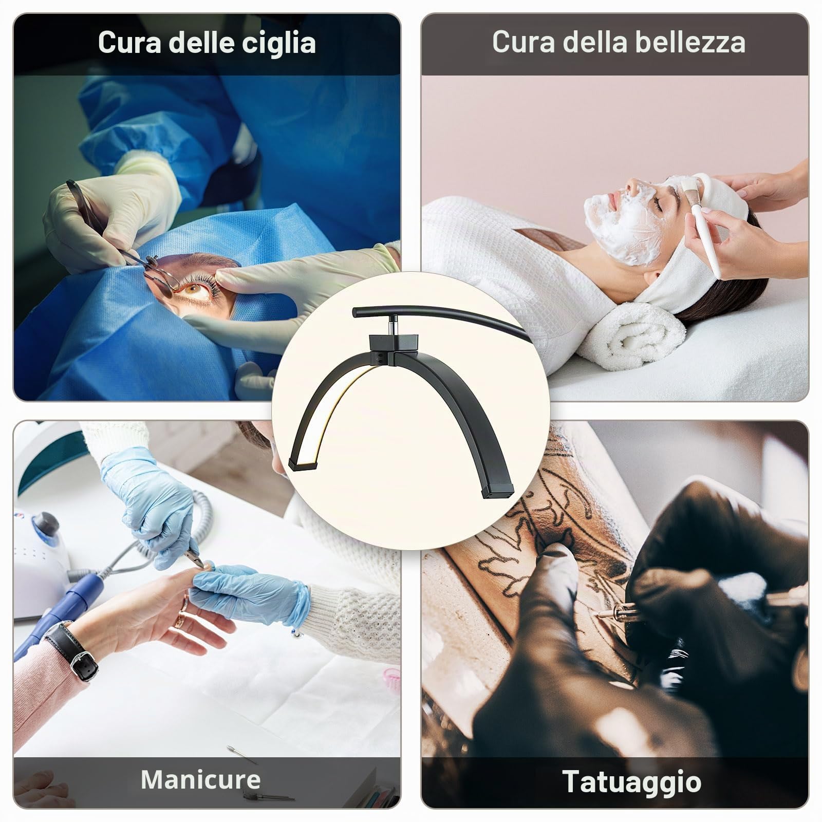 Lampada da Terra a LED, 45 W, per Ciglia, Luce Regolabile 3-6000 K, Nero, Acrilico e Alluminio