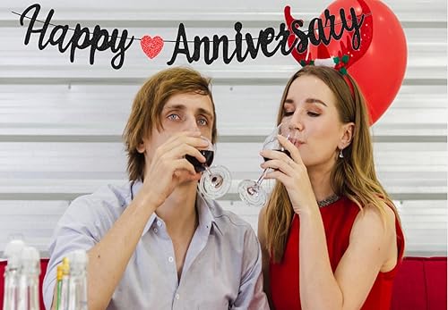 Miniatura 3 de Cartel negro de feliz aniversario, suministros de fiesta de compromiso de aniversario de boda