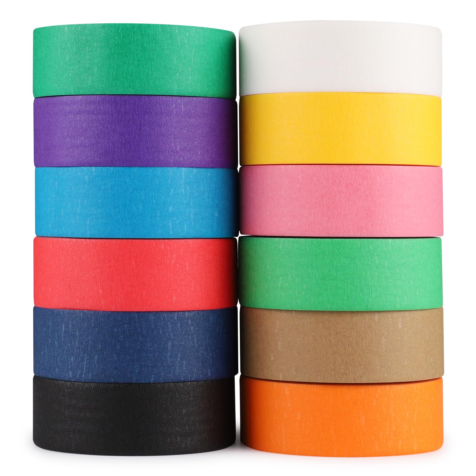 Fyguard 12 Rolls Masking Tape for Artists, 23mm x 20m Coloured Tape Paint Tape Crepe Paper Hand-Tearable and Writable for Scrapbooking Diary Decoration Gift Wrapping
