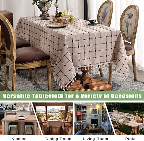 Miniatura 3 de Bonnorth Mantel bordado de lino de algodón rectangular con borla, a prueba de derrames, a prueba de polvo, mantel decorativo lavable para cocina,