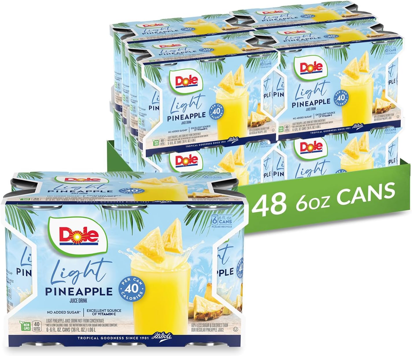 Light Pineapple Juice Drink, No Added Sugar, 40 Calories Per Can, Excellent Source of Vitamin C, 100% Fruit Juice, 6 Fl Oz (Pack of 48)