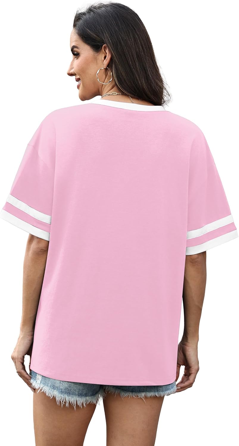 WIHOLL Womens T Shirts Loose Fit Short Sleeve Tees V Neck Color Block Summer Tops 2026 Fashion S-3XL - Image 5