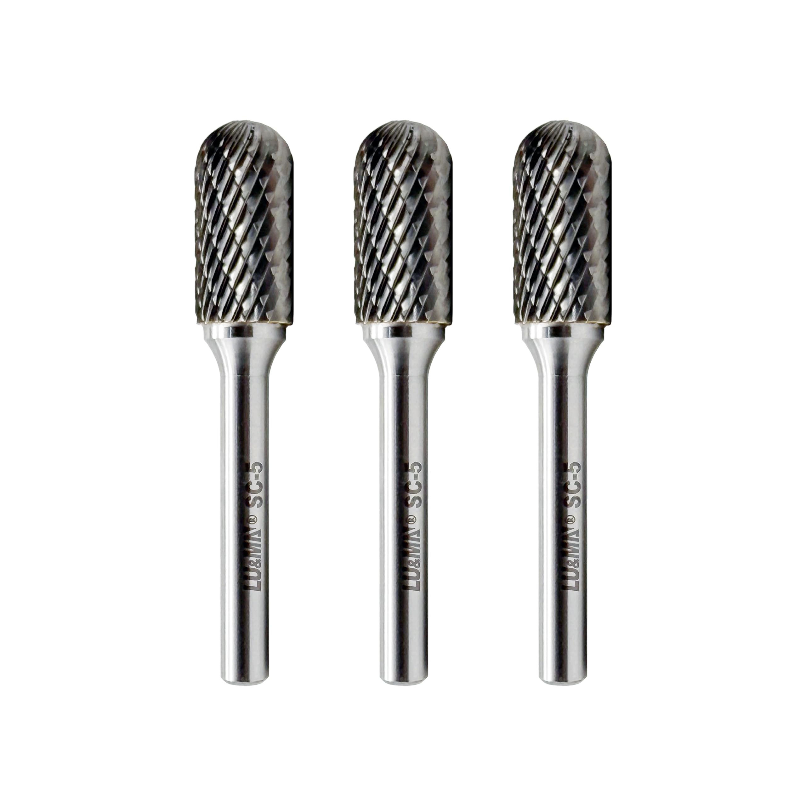 Tungsten Carbide Burr Cylinder Shape SC-5 with Radius End Double Cut Rotary Burr File (1/2" Cutter Dia X 1"Cutter Length) with 1/4'' shank,3PCS